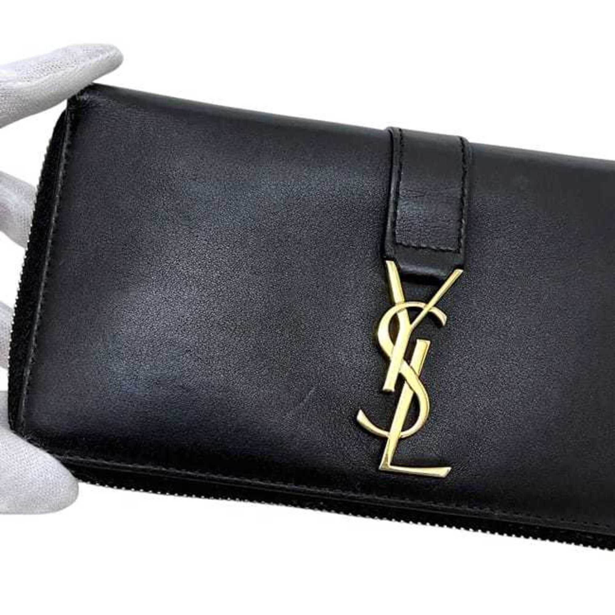 Saint Laurent Paris Saint Laurent Round Long Wallet, Black, Cassandra CFP 414570 1017, YSL Leather, SAINT LAURENT PARIS Size ONE SIZE - 8 Thumbnail