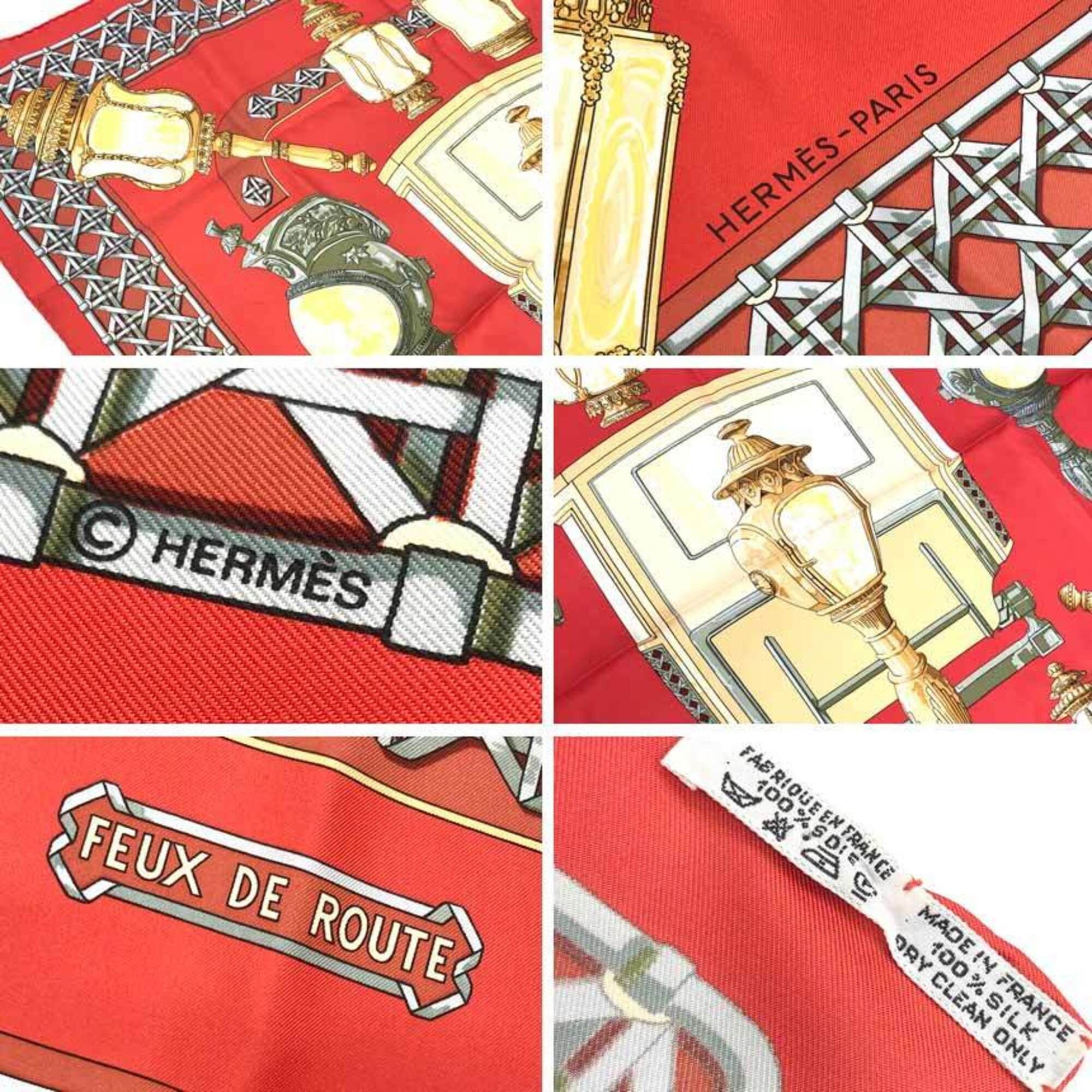 Hermes HERMES scarf/muffler, Carre 90, Feux de Route (carriage lantern), red, 100% silk. Size ONE SIZE - 2 Thumbnail