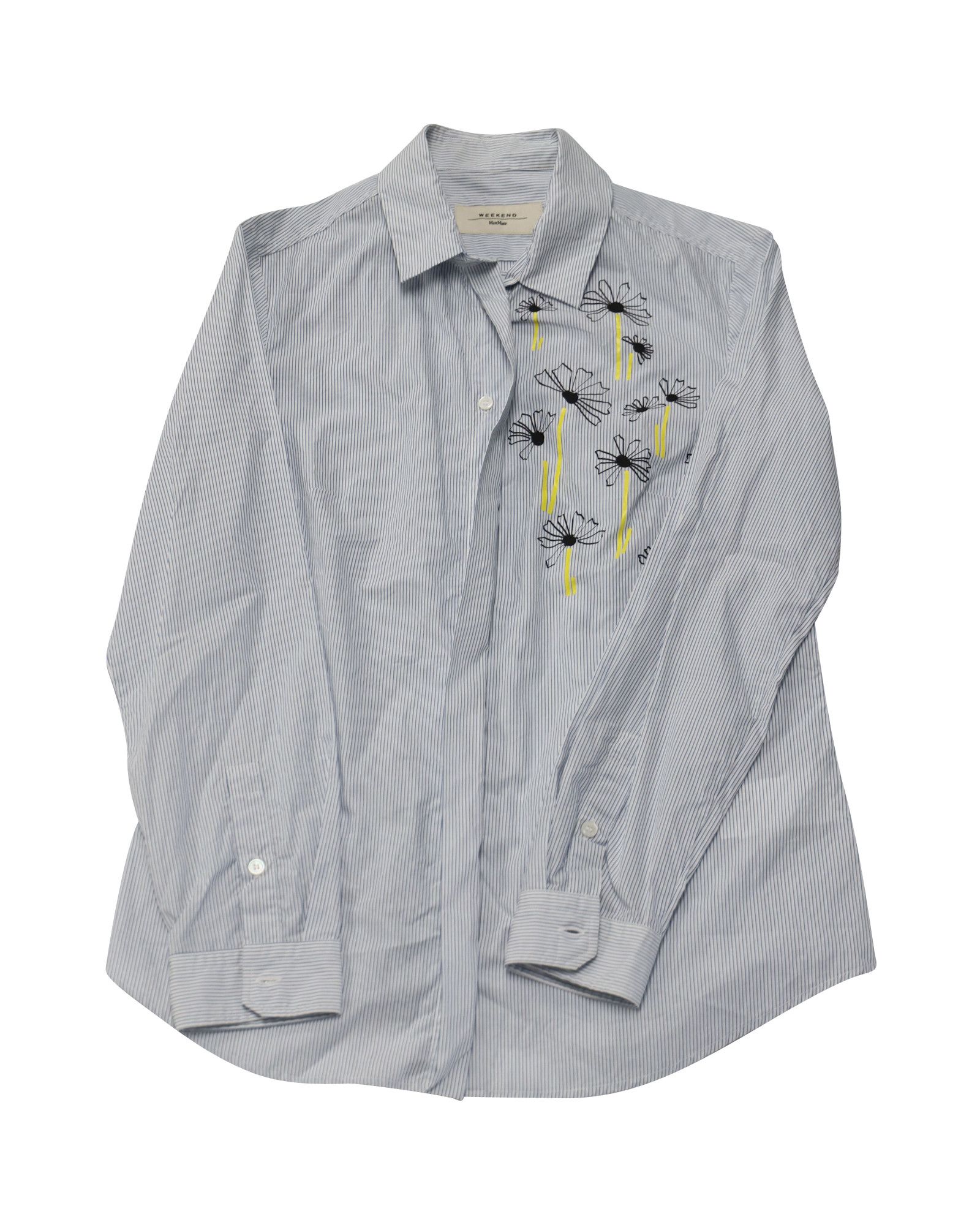 Max Mara Max Mara Daisy Embroidered Pinstripe Shirt in Blue Cotton Size XS / US 0-2 / IT 36-38 - 3 Thumbnail