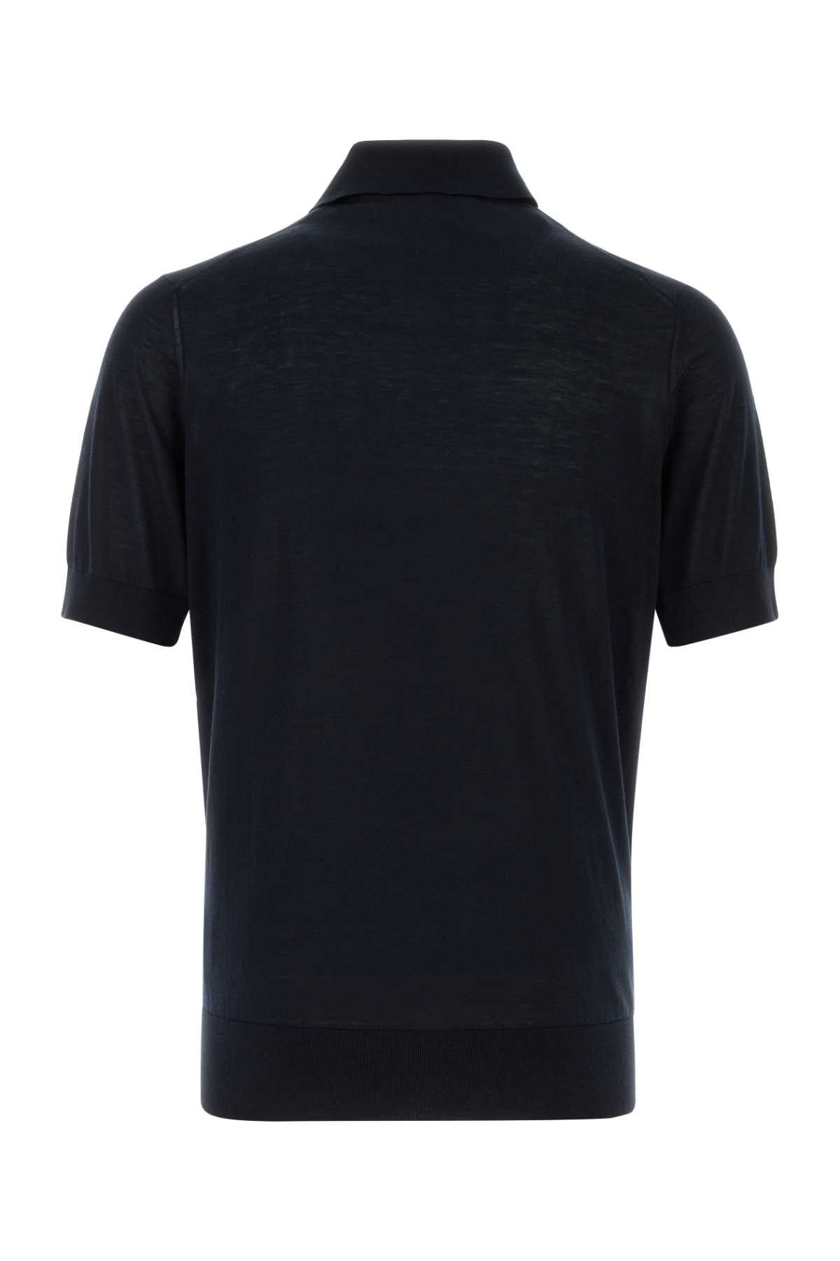 Brunello Cucinelli Midnight Blue Silk Blend Polo Shir Size US M / EU 48-50 / 2 - 2 Thumbnail
