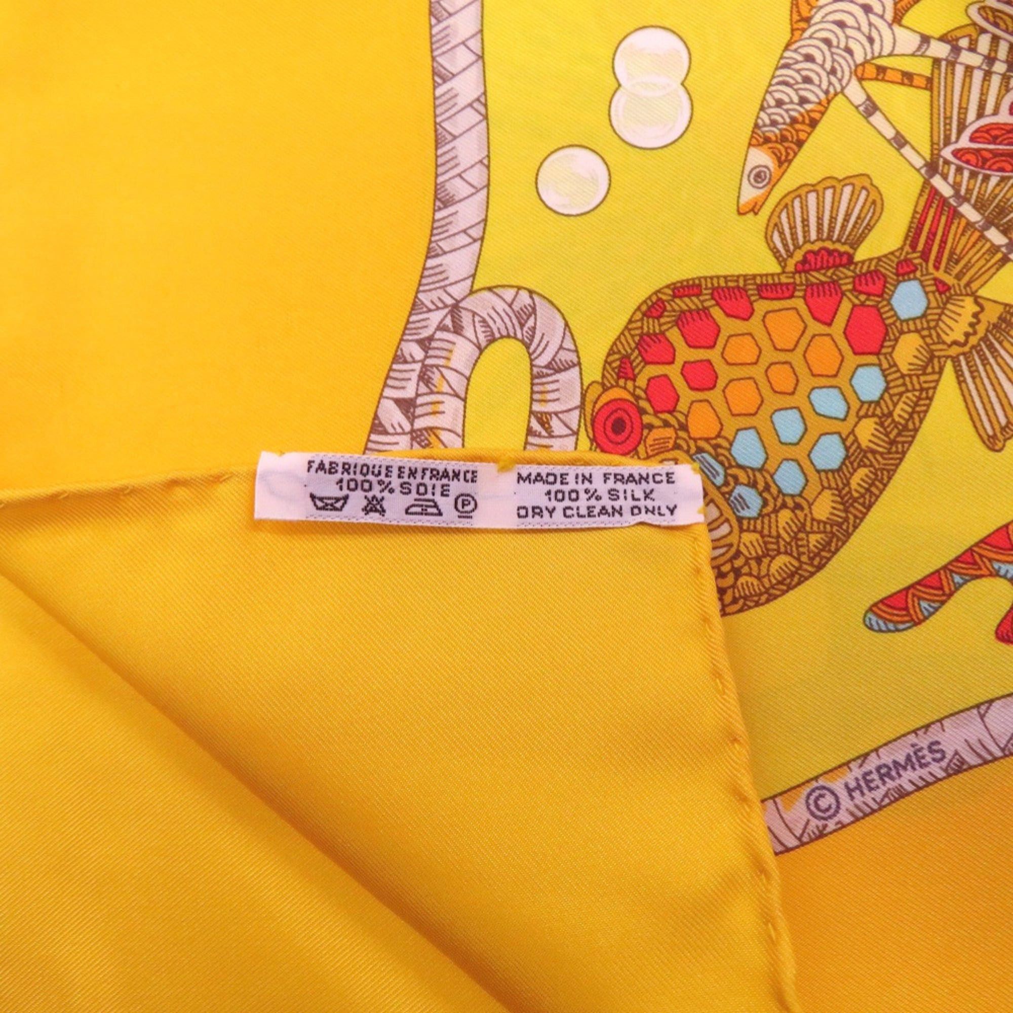 Hermes Like New Hermes Carre 90 GRANDS FONDS Deep Sea Silk Scarf/Muffler, Yellow 1799HERMES Size ONE SIZE - 4 Thumbnail