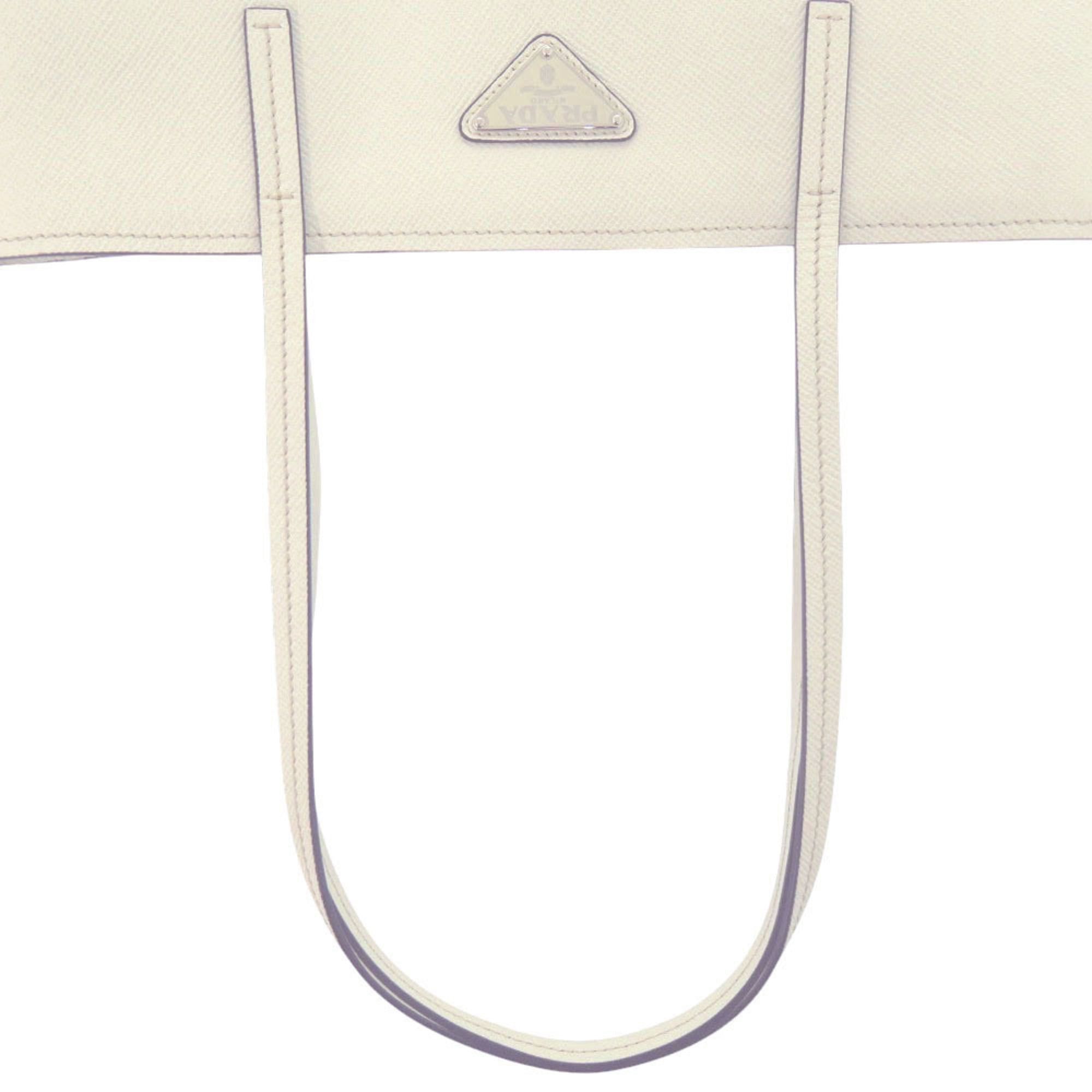 Prada Prada Triangle Logo Plate Tote Bag 1BG342 Silver Hardware Sapphire Leather White One Shoulder 0183PRADA Size ONE SIZE - 4 Thumbnail