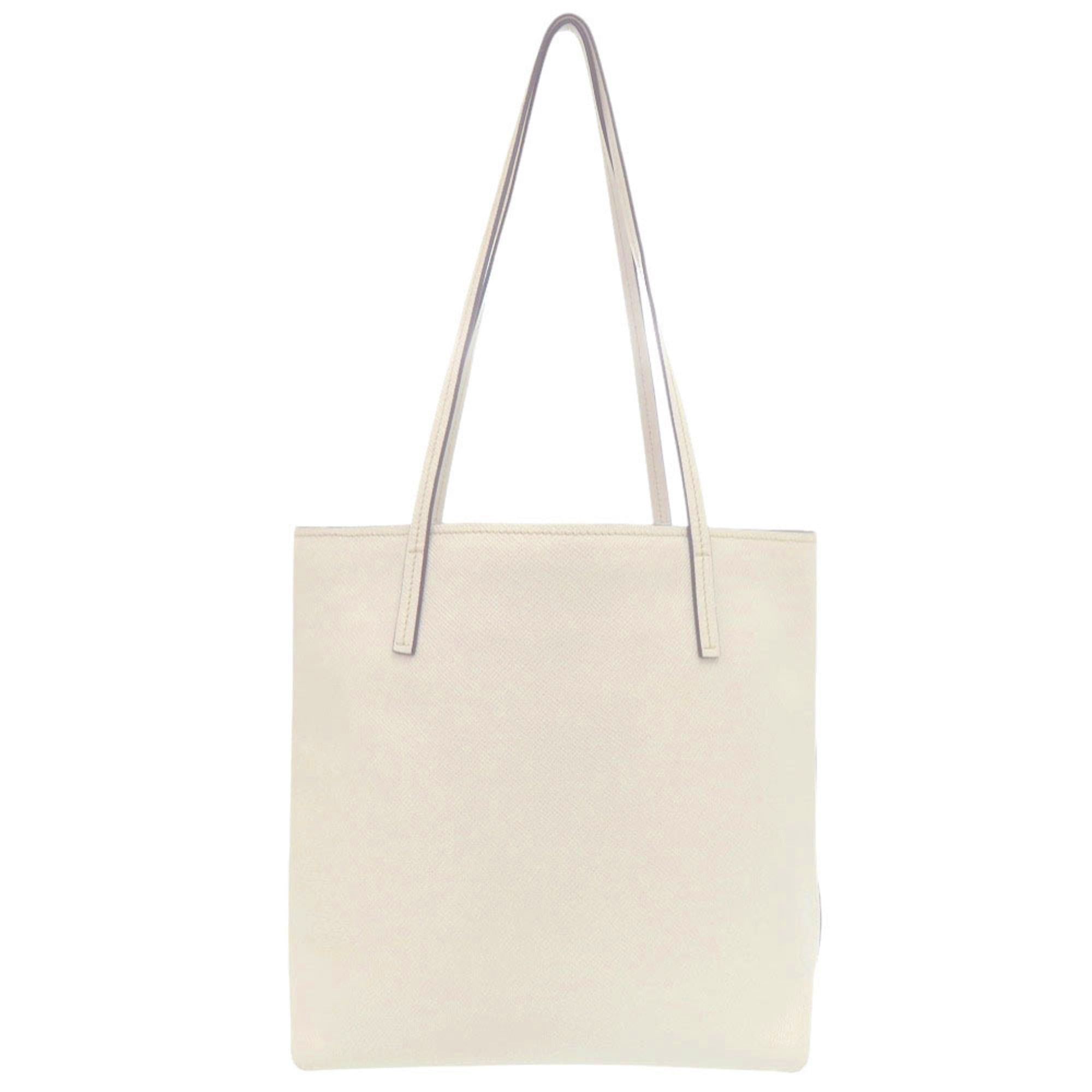Prada Prada Triangle Logo Plate Tote Bag 1BG342 Silver Hardware Sapphire Leather White One Shoulder 0183PRADA Size ONE SIZE - 2 Thumbnail