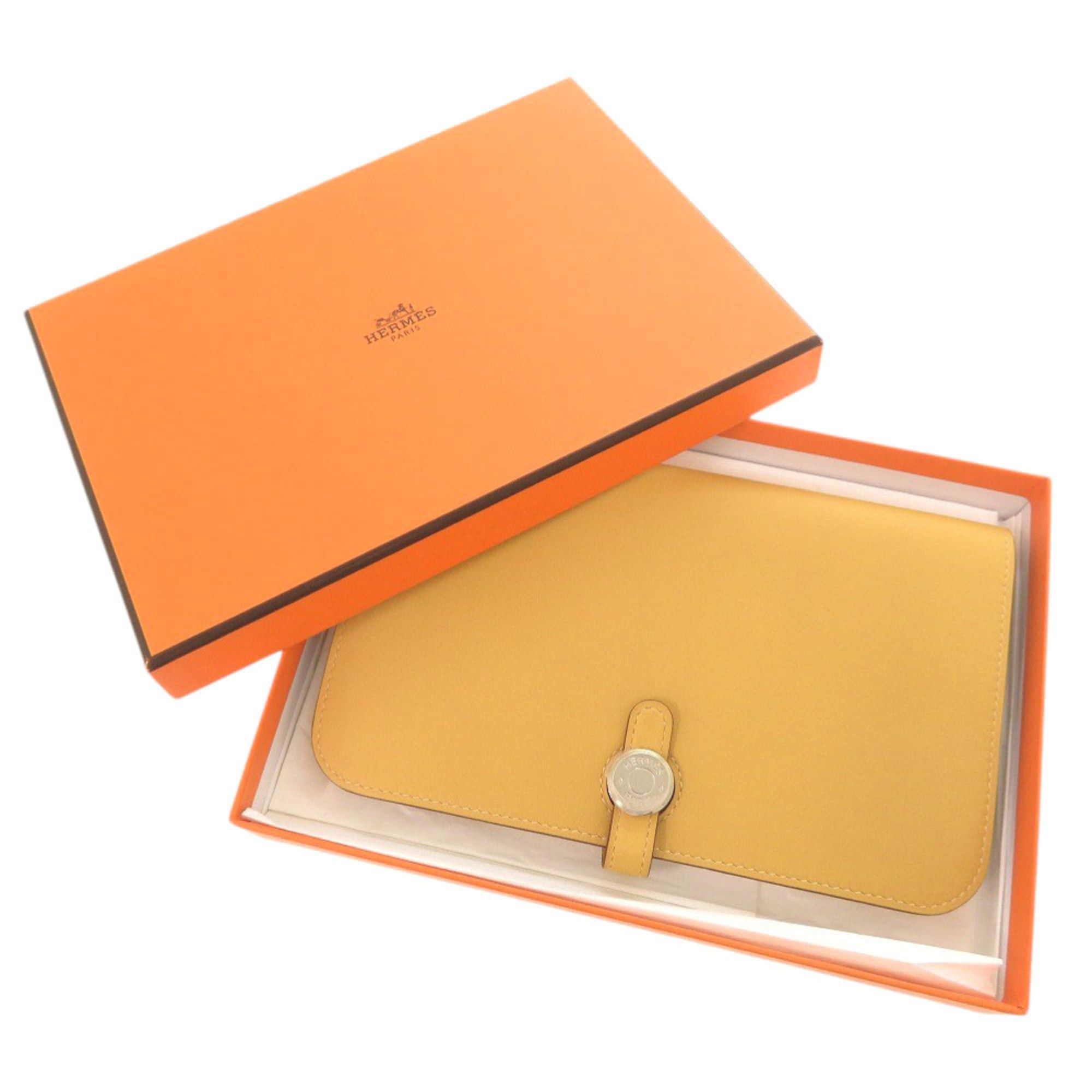 Hermes Unused Hermes Dogon GM wallet in Veau Swift leather, Jaune Ambre, silver hardware, X stamp (2016 production), yellow, 0325HERMES Size ONE SIZE - 2 Thumbnail