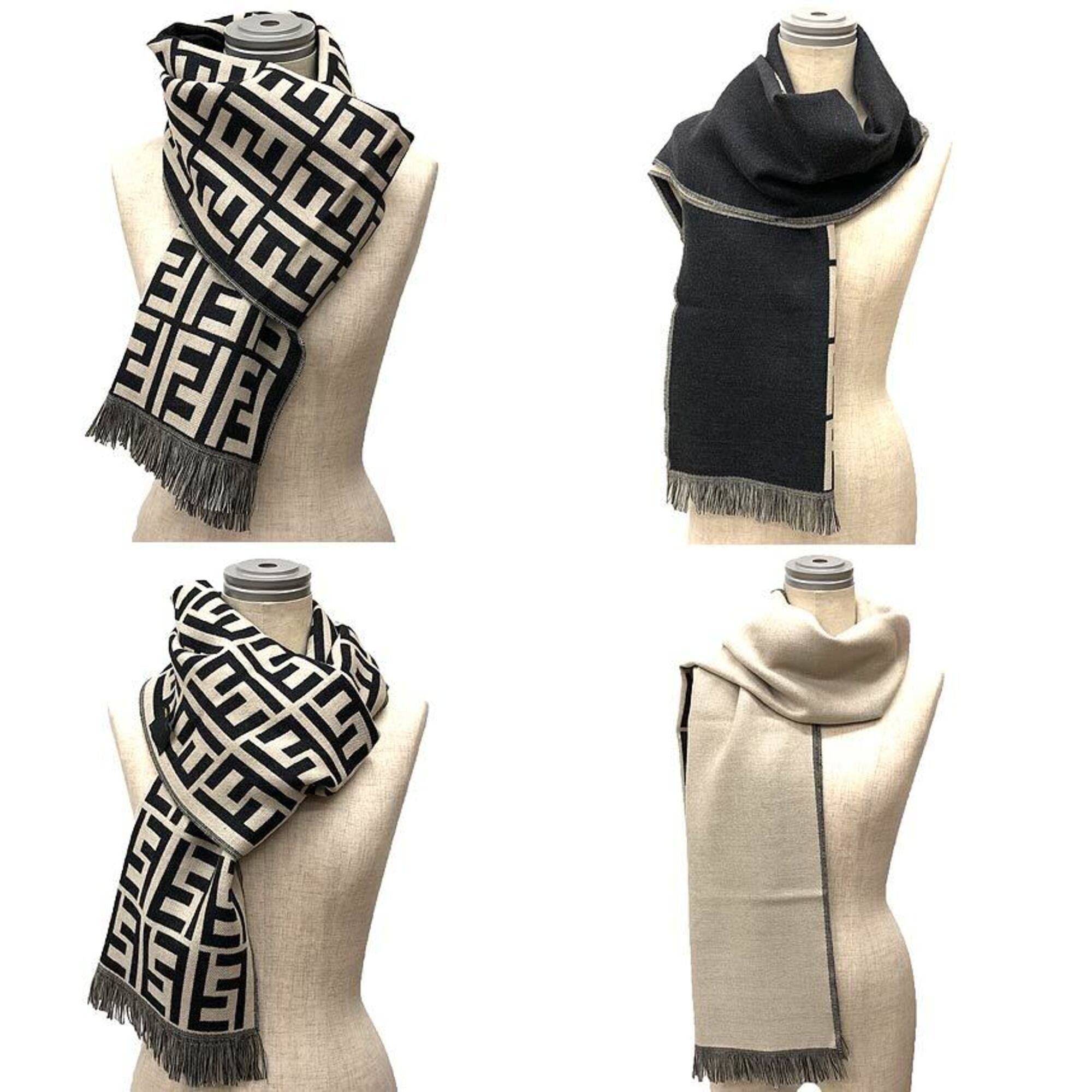 Fendi Fendi Zucca FF Scarf/Stole, Gray x White, Wool, Men's/Women's Size ONE SIZE - 2 Thumbnail