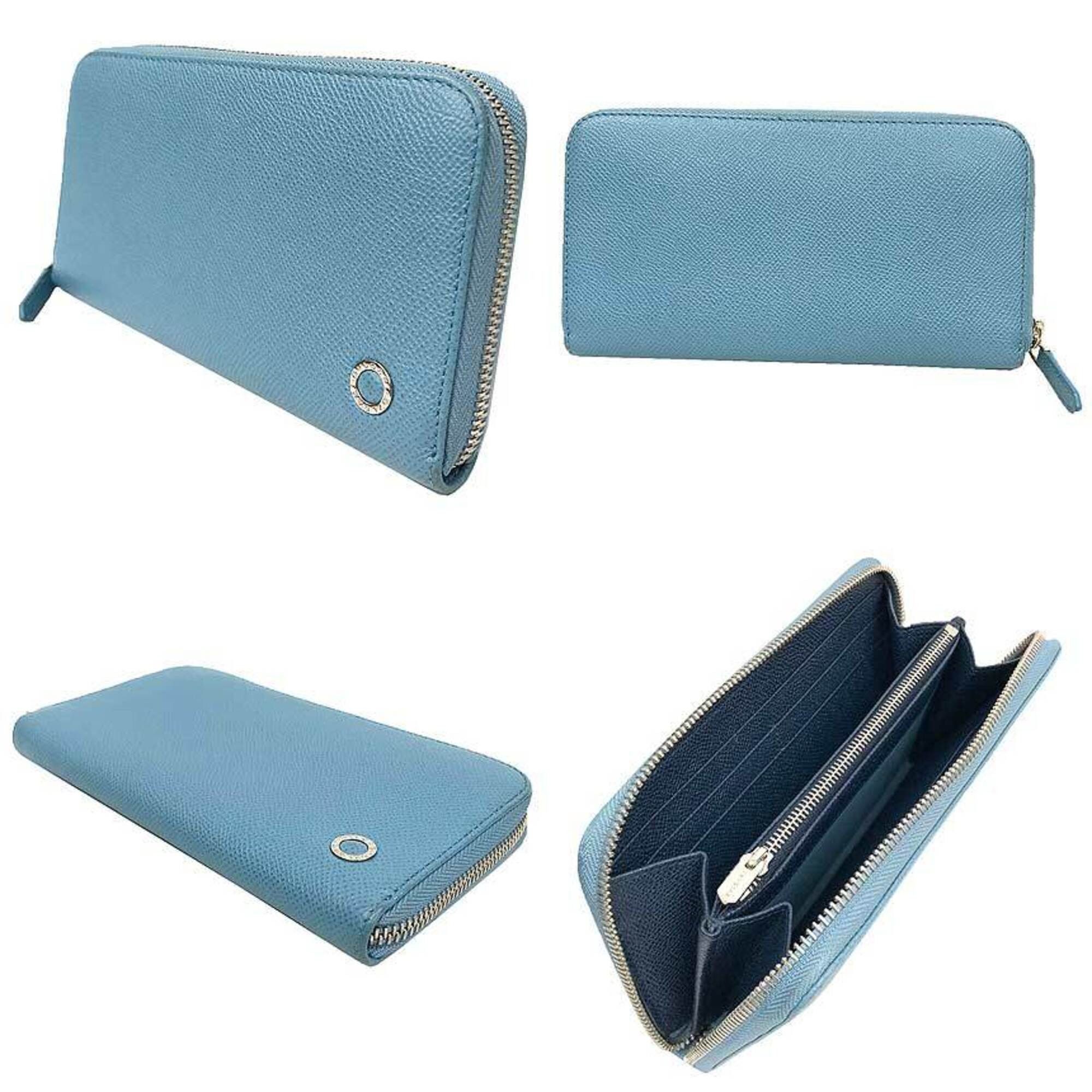 Bvlgari BVLGARI Man Round Zip Wallet 291425 Wallets Around Bvlgari Grain Leather Light Blue Size ONE SIZE - 2 Thumbnail