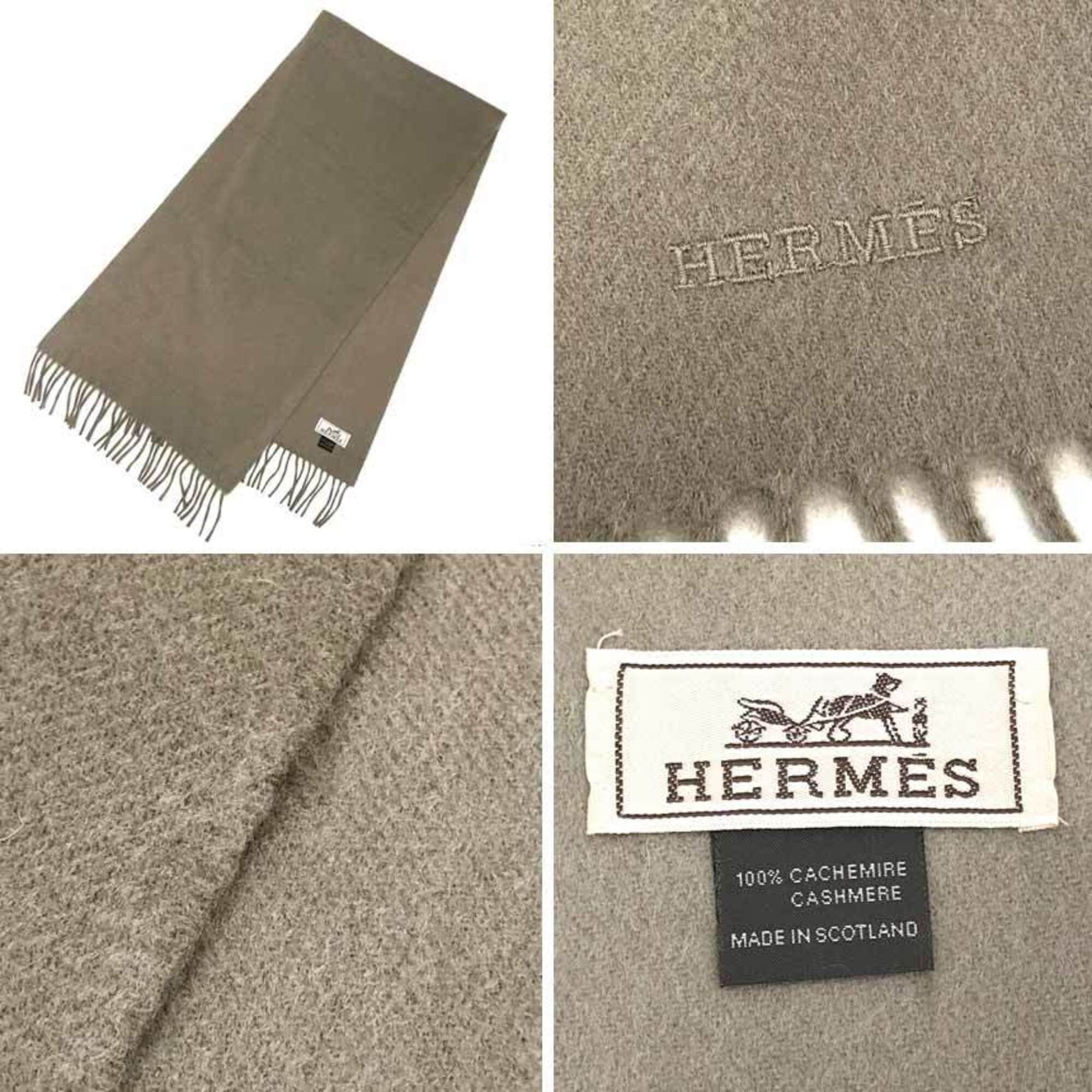 Hermes HERMES Unie Brod'ee Cashmere Scarf, Etoupe, Men's/Women's Scarf Size ONE SIZE - 3 Thumbnail