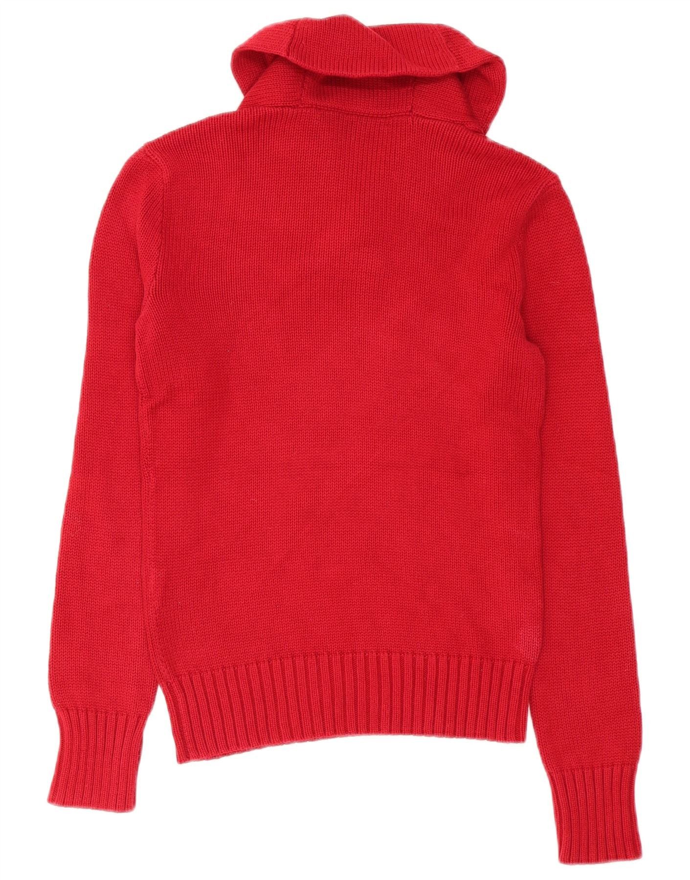 Ralph Lauren Womens Shawl Neck Jumper Sweater UK 8 Small Red Cotton Size S / US 4 / IT 40 - 2 Thumbnail