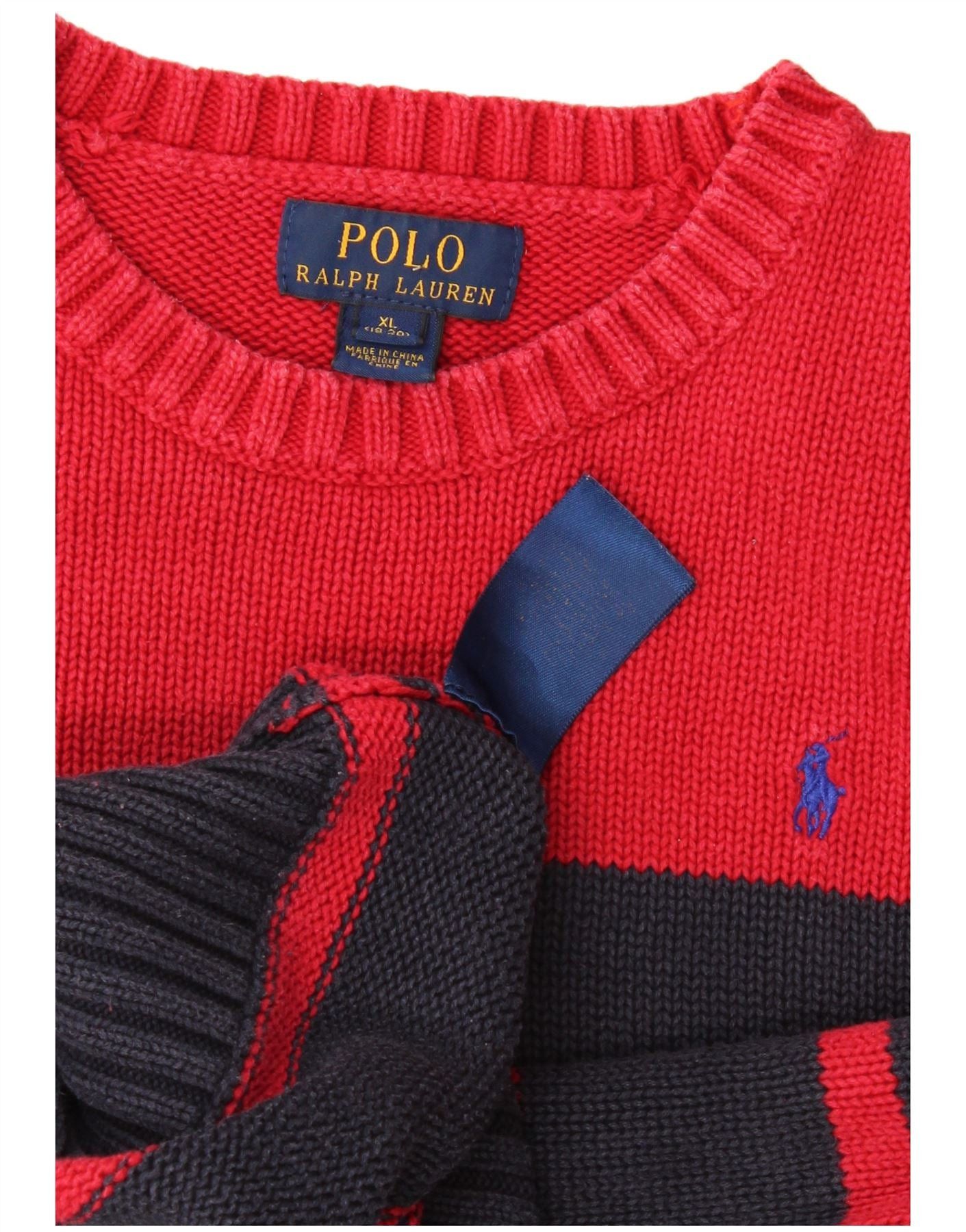 Polo Ralph Lauren Boys Crew Neck Jumper Sweater 15-16 Years XL Red Striped Size XL / US 12-14 / IT 48-50 - 3 Thumbnail