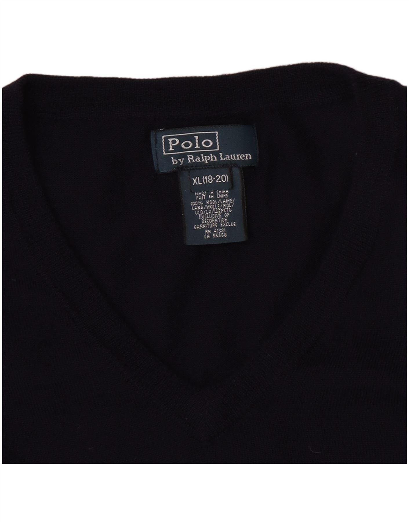 Polo Ralph Lauren Boys V-Neck Jumper Sweater 15-16 Years XL Navy Blue Wool Size ONE SIZE - 4 Thumbnail