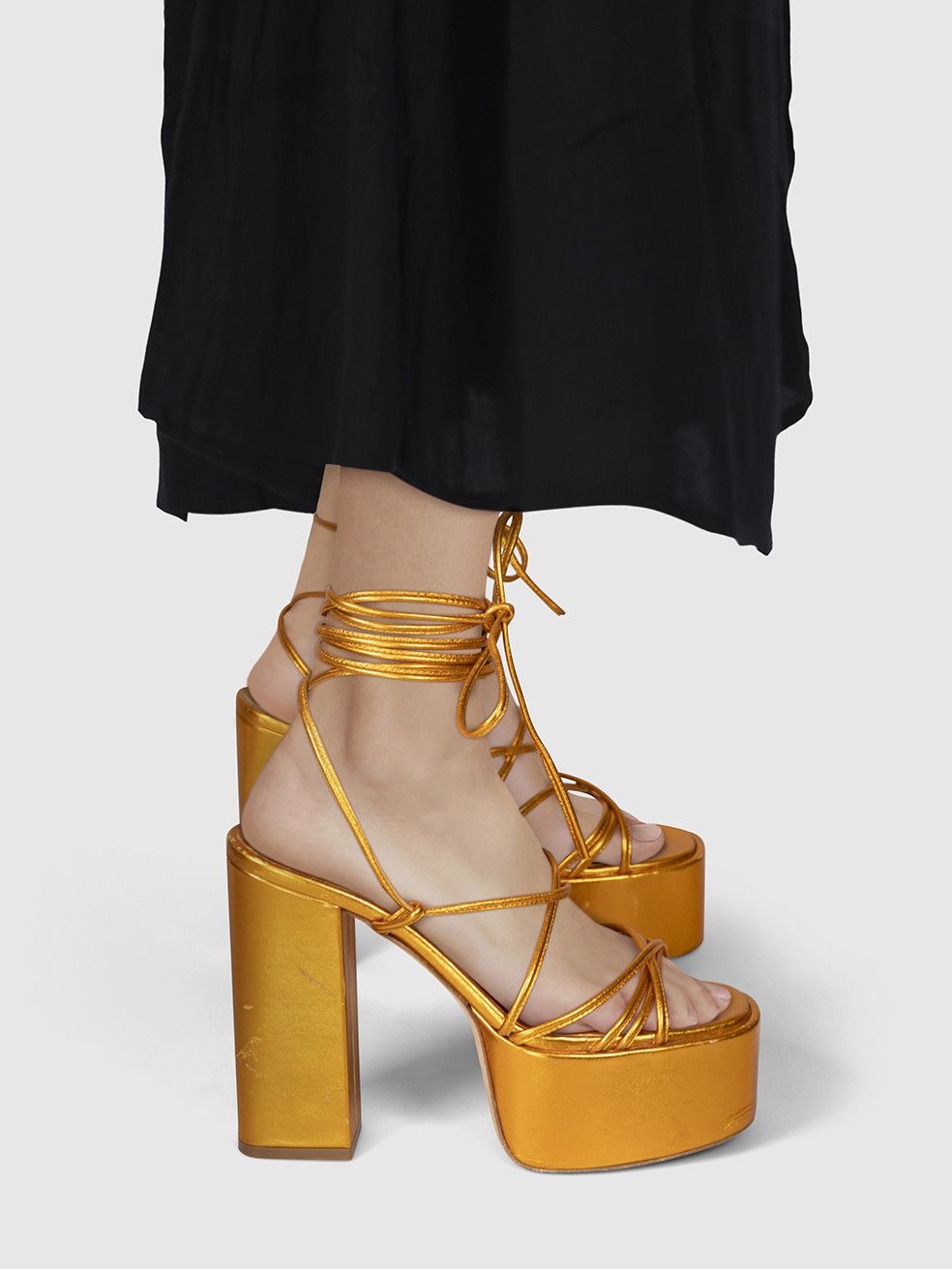 Paris Texas Orange Metallic Leather Platform Sandals Size US 7 / IT 37 - 2 Thumbnail
