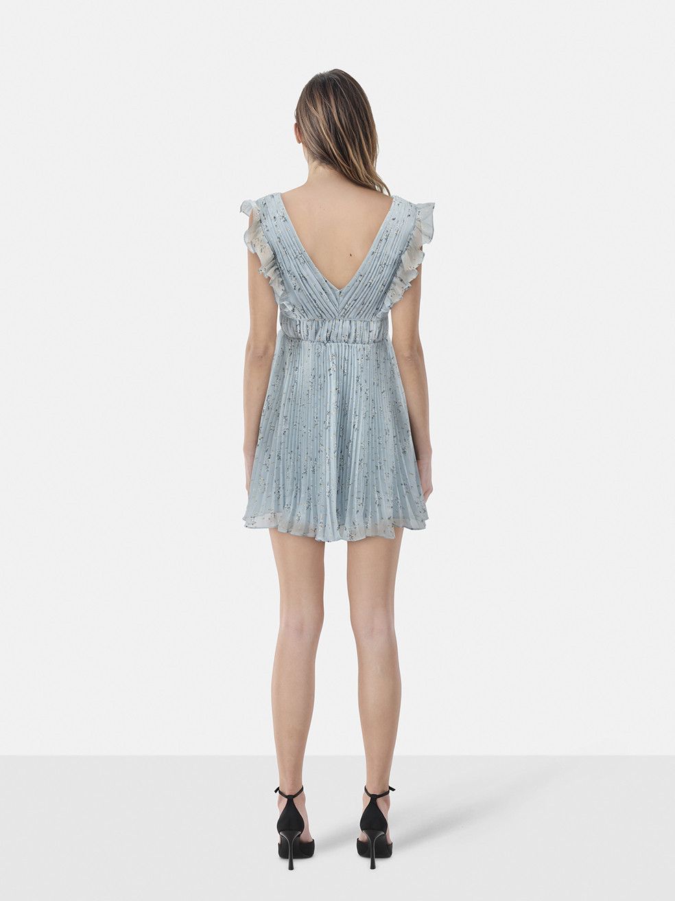 Self-Portrait Blue Metallic Floral Mini Dress Size S / US 4 / IT 40 - 2 Thumbnail