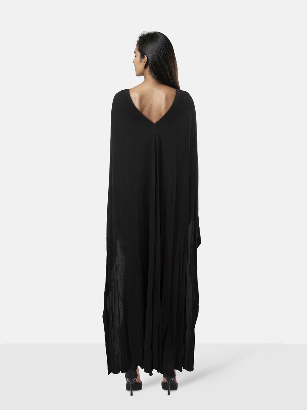 Valentino Black Silk Pleated Maxi Cape Dress Size XS / US 0-2 / IT 36-38 - 2 Thumbnail