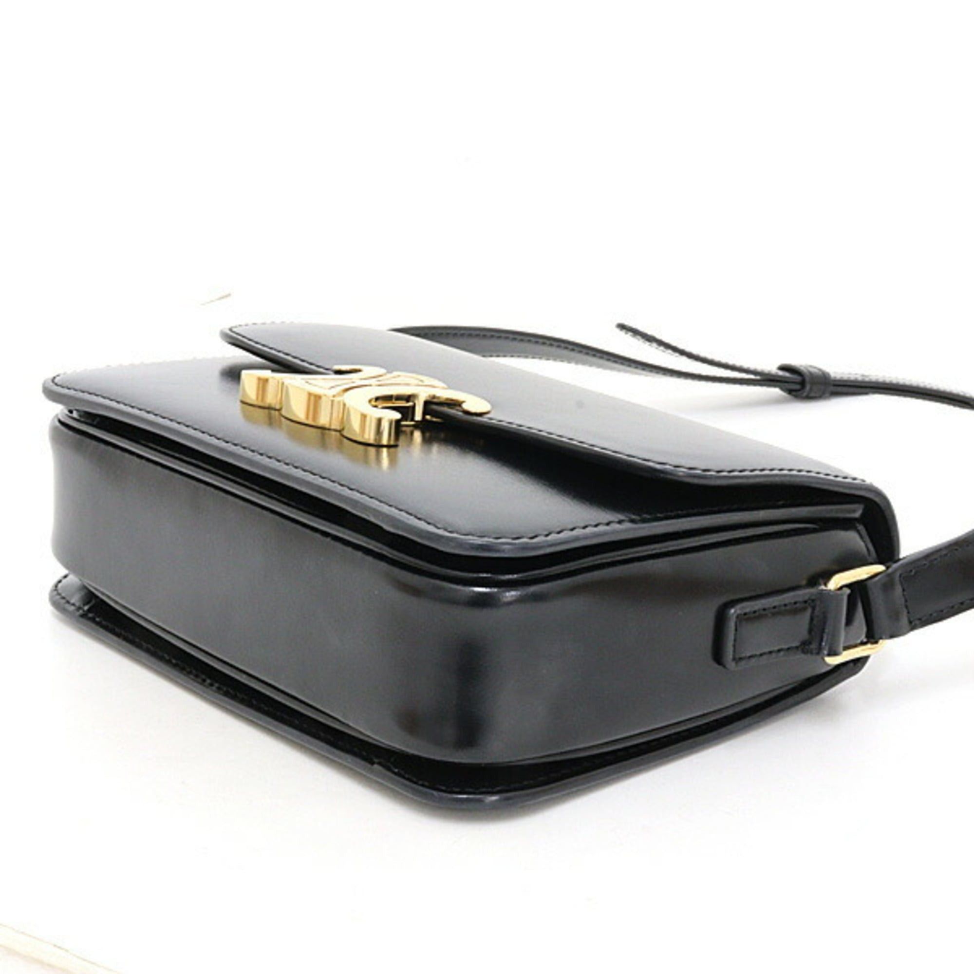 Celine Celine Teen Triomphe Bag, Shiny Calfskin, Black Shoulder Crossbody Bag Size ONE SIZE - 3 Thumbnail