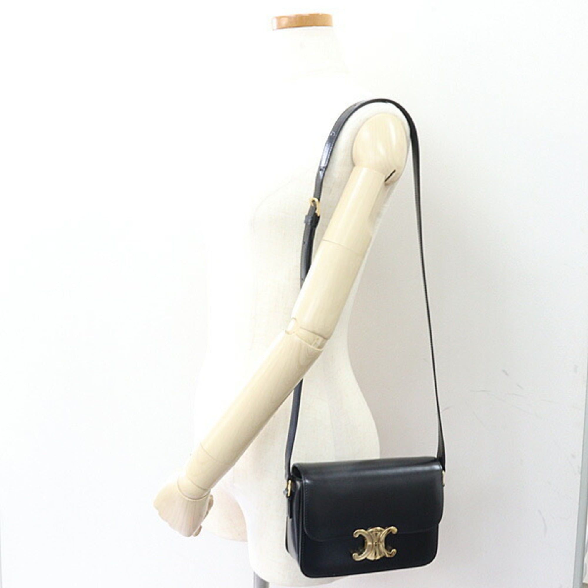 Celine Celine Teen Triomphe Bag, Shiny Calfskin, Black Shoulder Crossbody Bag Size ONE SIZE - 6 Thumbnail