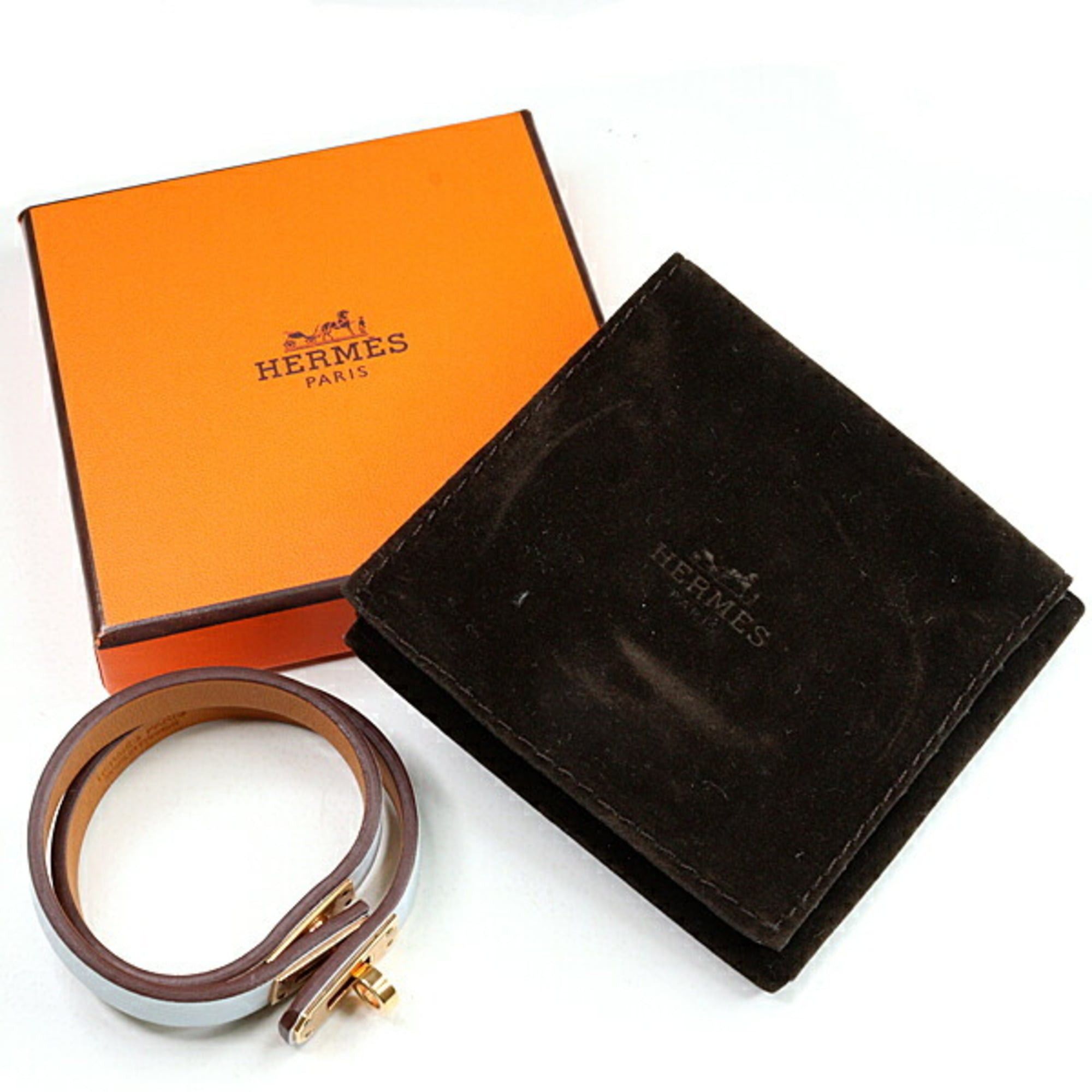 Hermes Hermes Leather Bracelet "Mini Kelly" Double Tour Veau Swift Z Stamp (2021) Blue Pale Size ONE SIZE - 2 Thumbnail