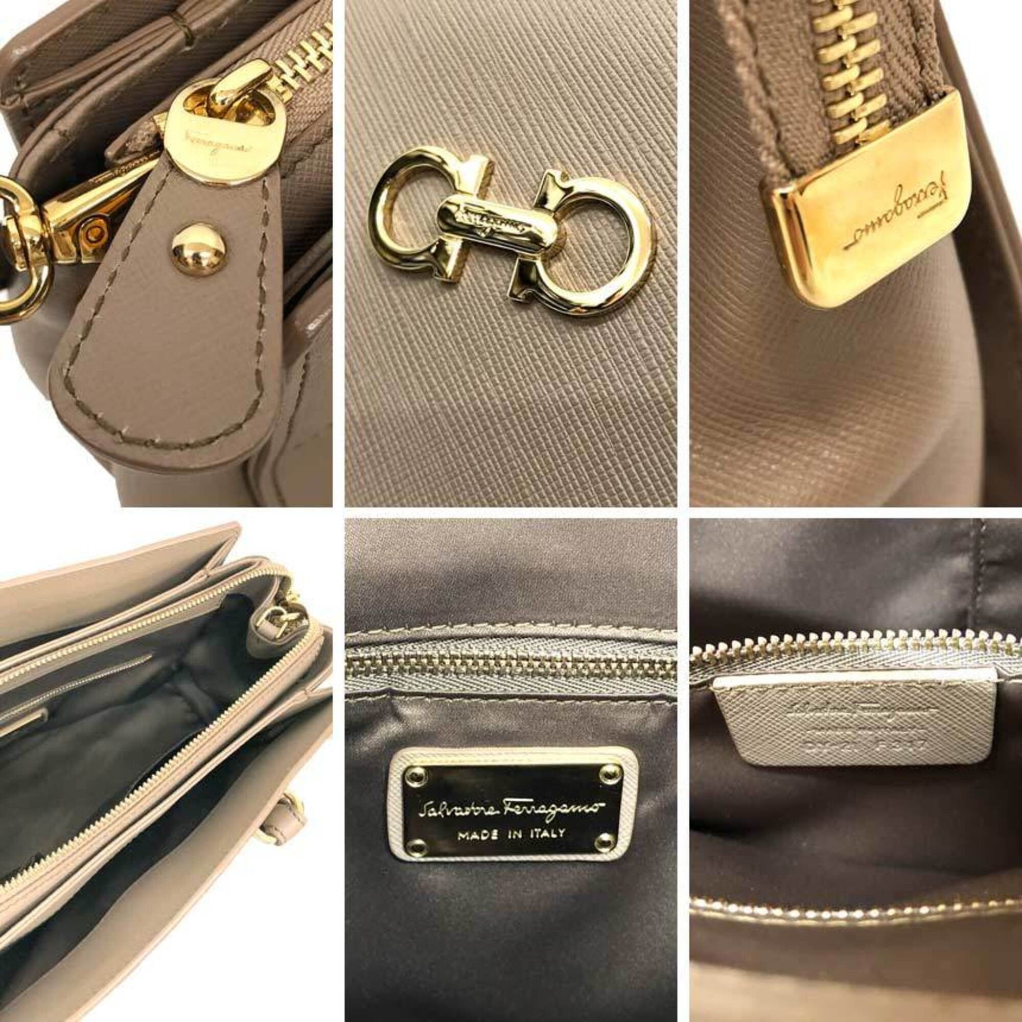 Salvatore Ferragamo Salvatore Ferragamo Double Gancini Handbag, 2-Way Shoulder Bag, Leather, Beige, Women's Size ONE SIZE - 3 Thumbnail