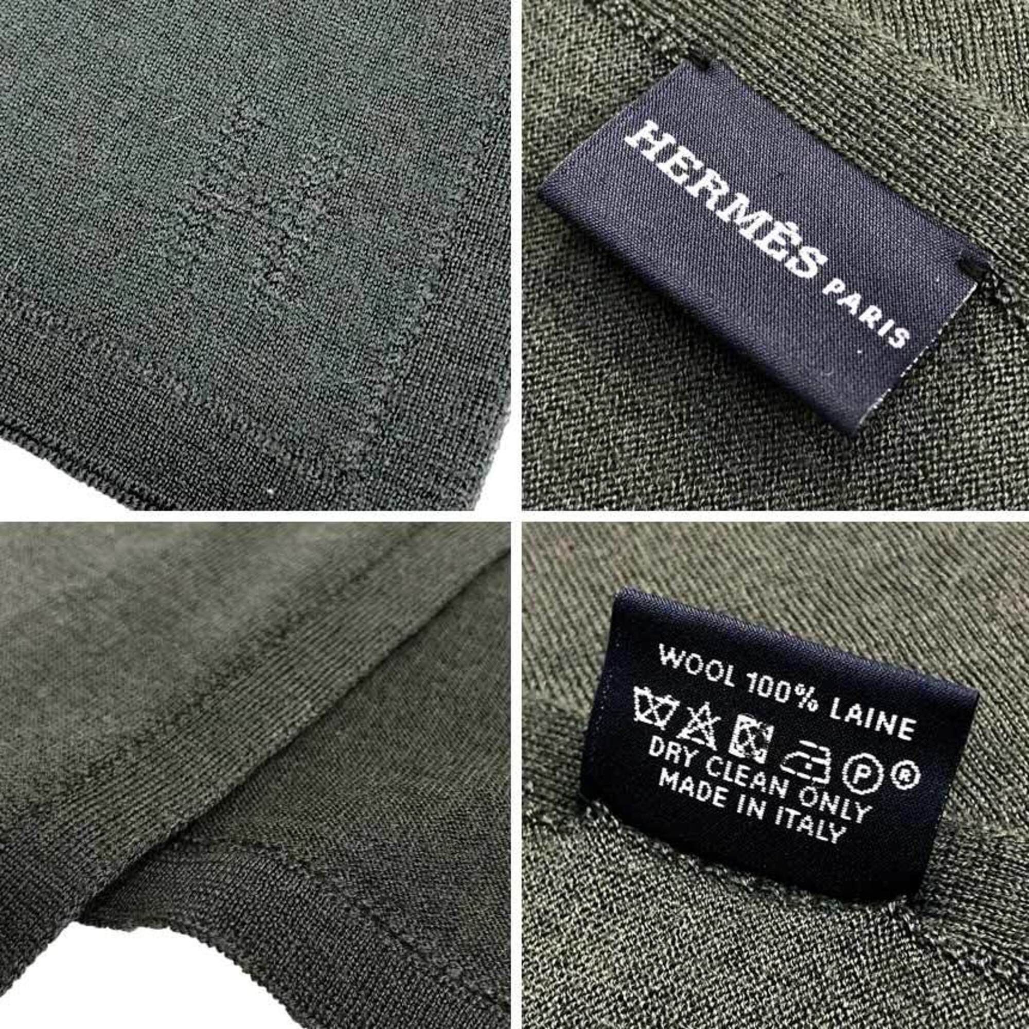 Hermes Hermes Stole Shawl Wool Charcoal Gray Men's Women's Size ONE SIZE - 3 Thumbnail