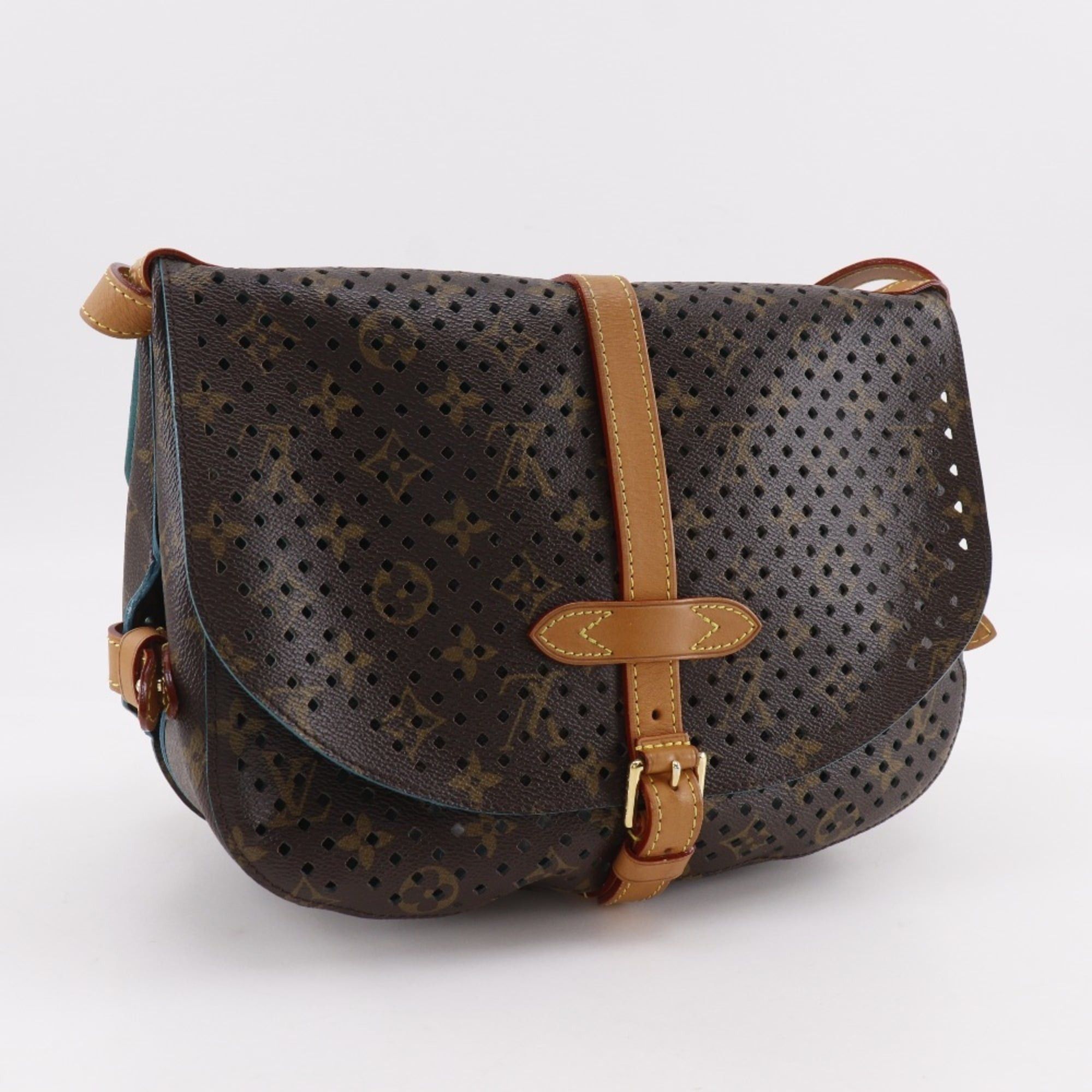 Louis Vuitton Louis Vuitton Saumur PM Shoulder Bag M93998 Monogram Perfo Turquoise 2011 Brown TJ4181 A5 Belt Buckle Women's Size ONE SIZE - 3 Thumbnail