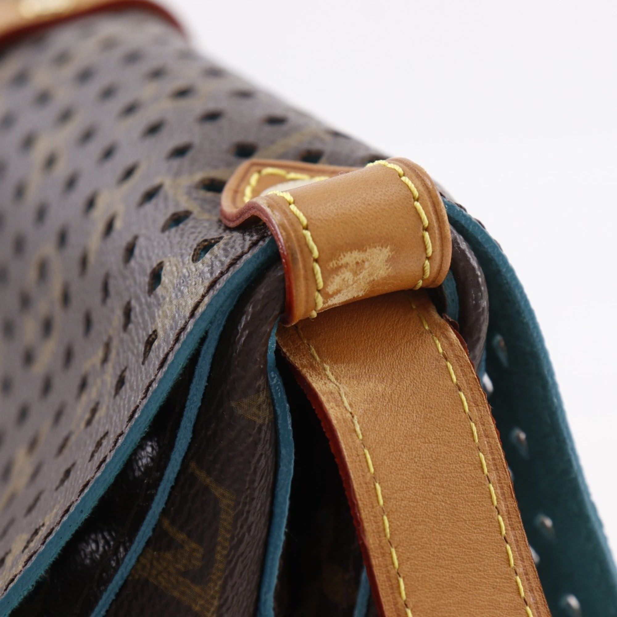 Louis Vuitton Louis Vuitton Saumur PM Shoulder Bag M93998 Monogram Perfo Turquoise 2011 Brown TJ4181 A5 Belt Buckle Women's Size ONE SIZE - 15 Thumbnail
