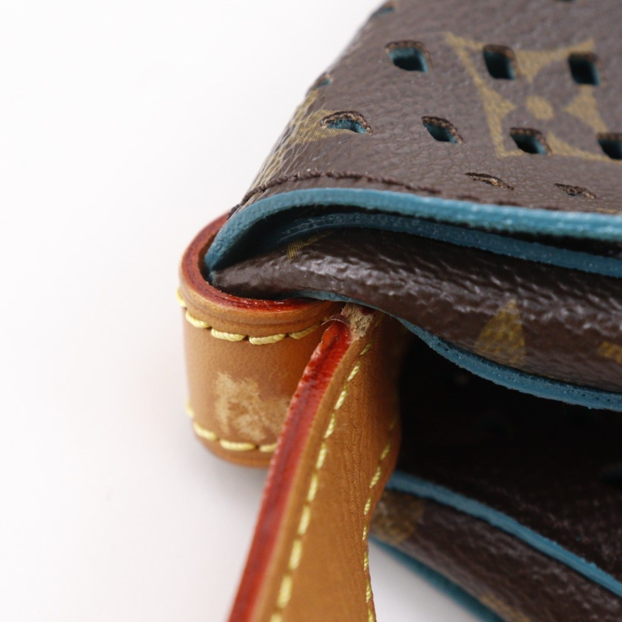 Louis Vuitton Louis Vuitton Saumur PM Shoulder Bag M93998 Monogram Perfo Turquoise 2011 Brown TJ4181 A5 Belt Buckle Women's Size ONE SIZE - 14 Thumbnail