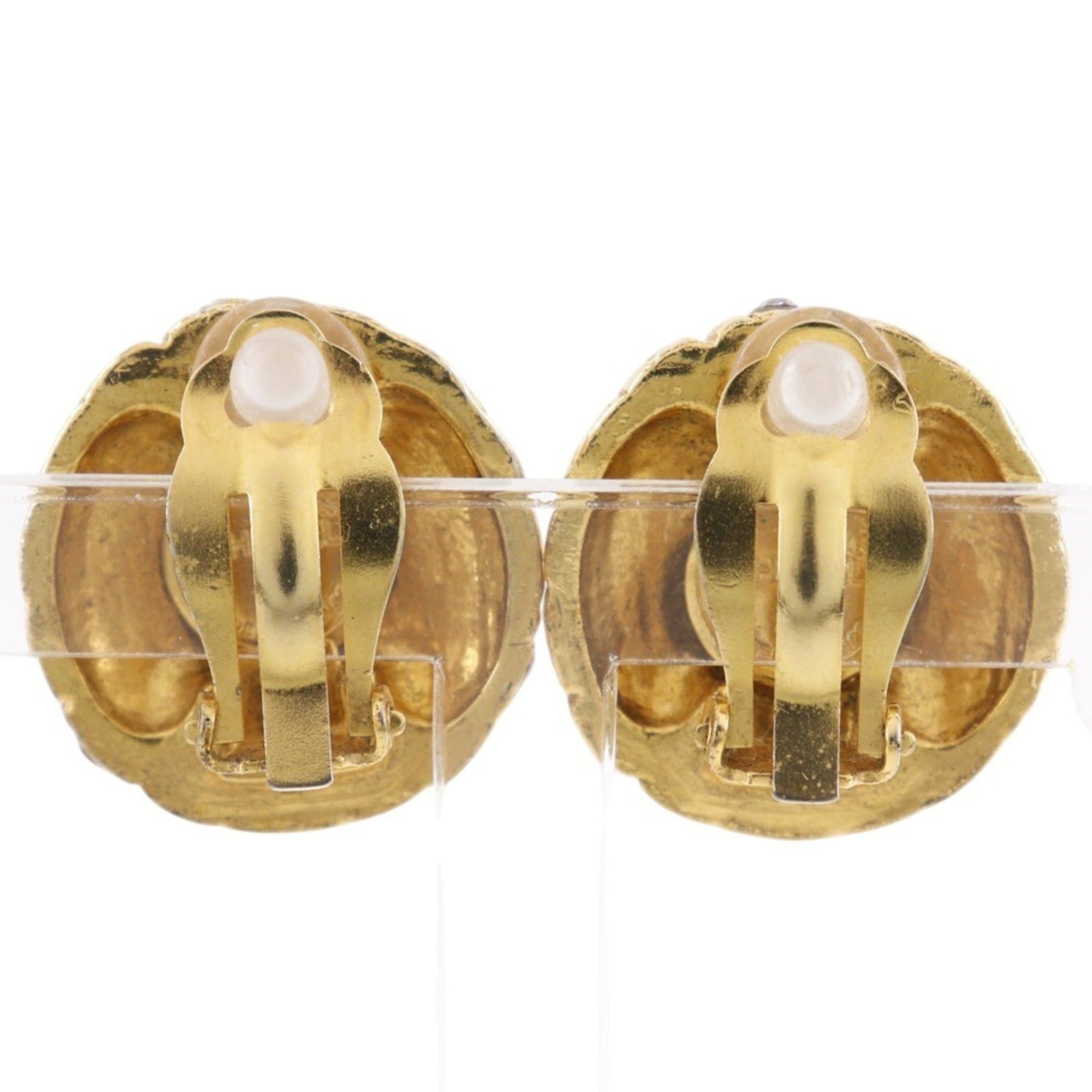 Chanel Chanel Matelasse Earrings, Vintage, Gold Plated with Rhinestones, Approx. 24g, Women's. Size ONE SIZE - 3 Thumbnail