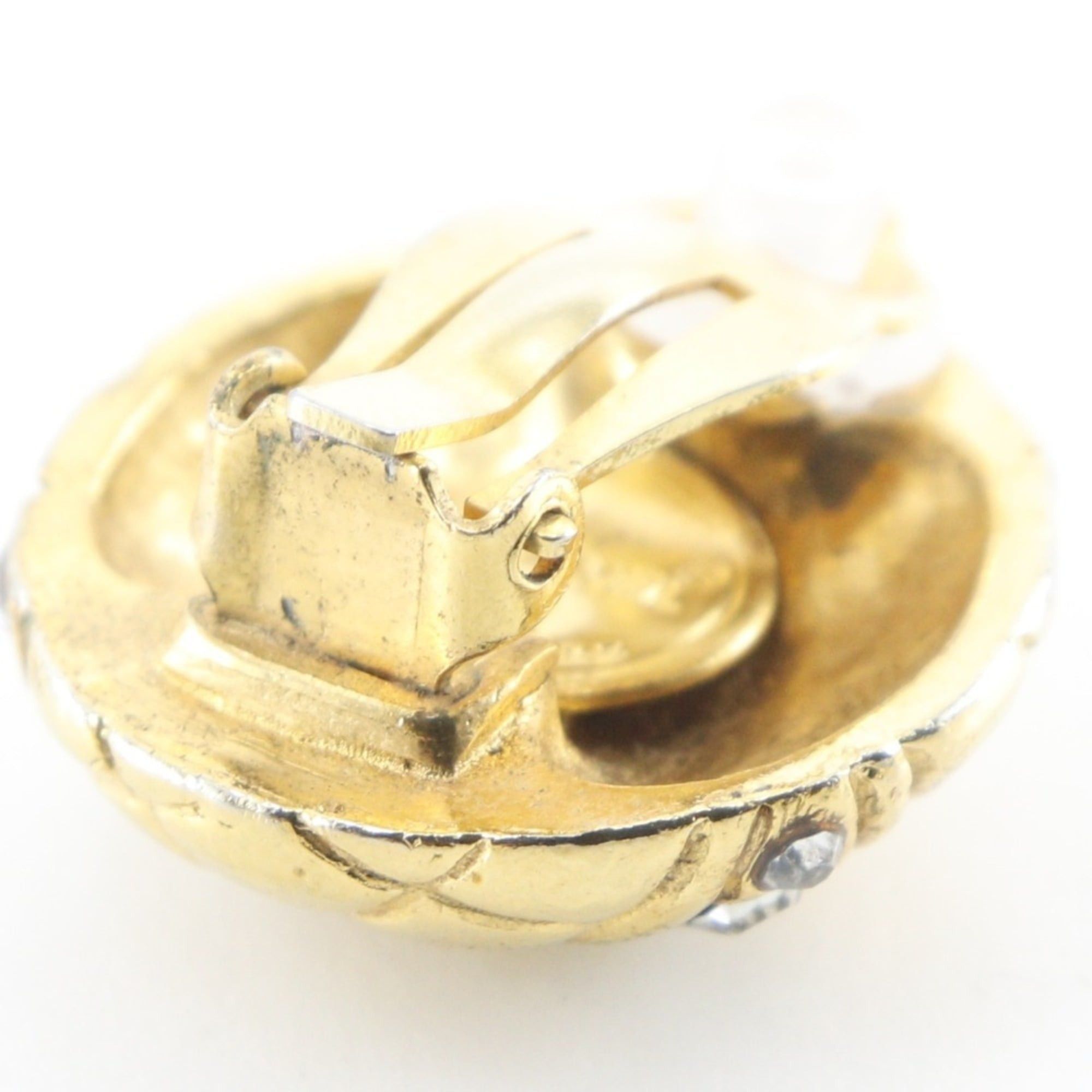 Chanel Chanel Matelasse Earrings, Vintage, Gold Plated with Rhinestones, Approx. 24g, Women's. Size ONE SIZE - 8 Thumbnail