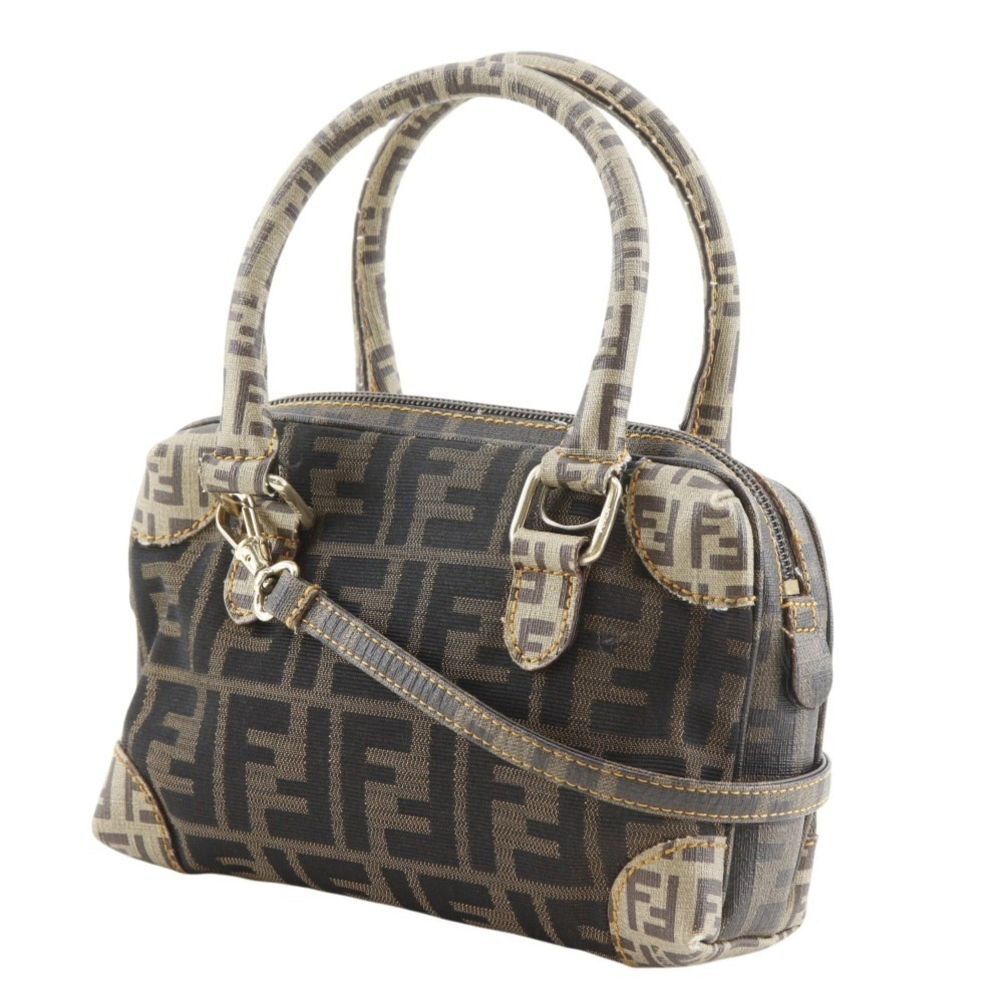 Fendi Fendi Mini Boston 2-Way Shoulder Handbag, Zucca Pattern, Nylon Canvas x PVC, Brown, Open, Women's. Size ONE SIZE - 2 Thumbnail