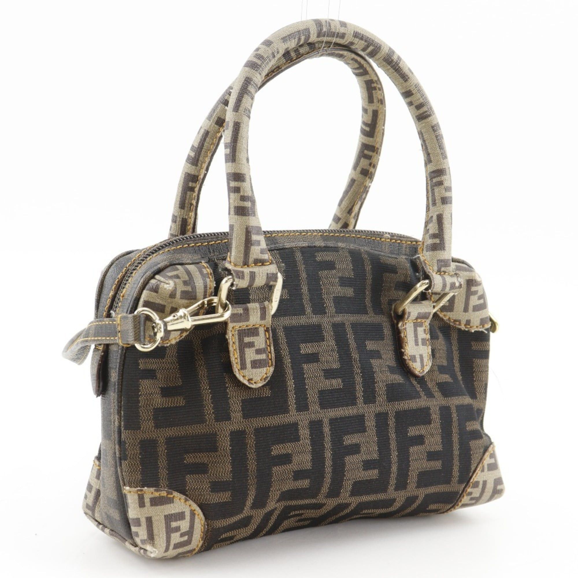 Fendi Fendi Mini Boston 2-Way Shoulder Handbag, Zucca Pattern, Nylon Canvas x PVC, Brown, Open, Women's. Size ONE SIZE - 3 Thumbnail