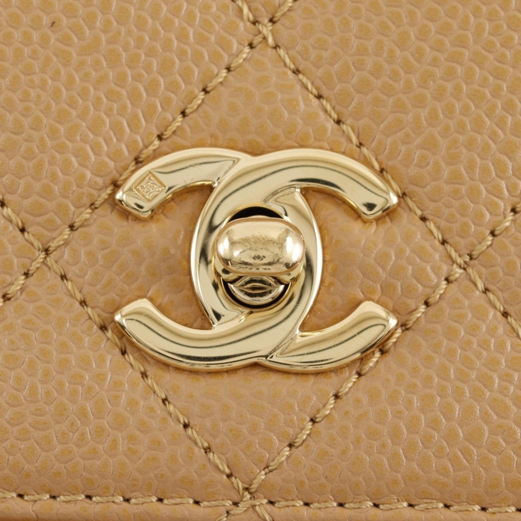 Chanel Chanel Matelassé Top Handle Bag, A12397, Caviar Leather, Beige, A5 size, Turnlock, Women's. Size ONE SIZE - 13 Thumbnail
