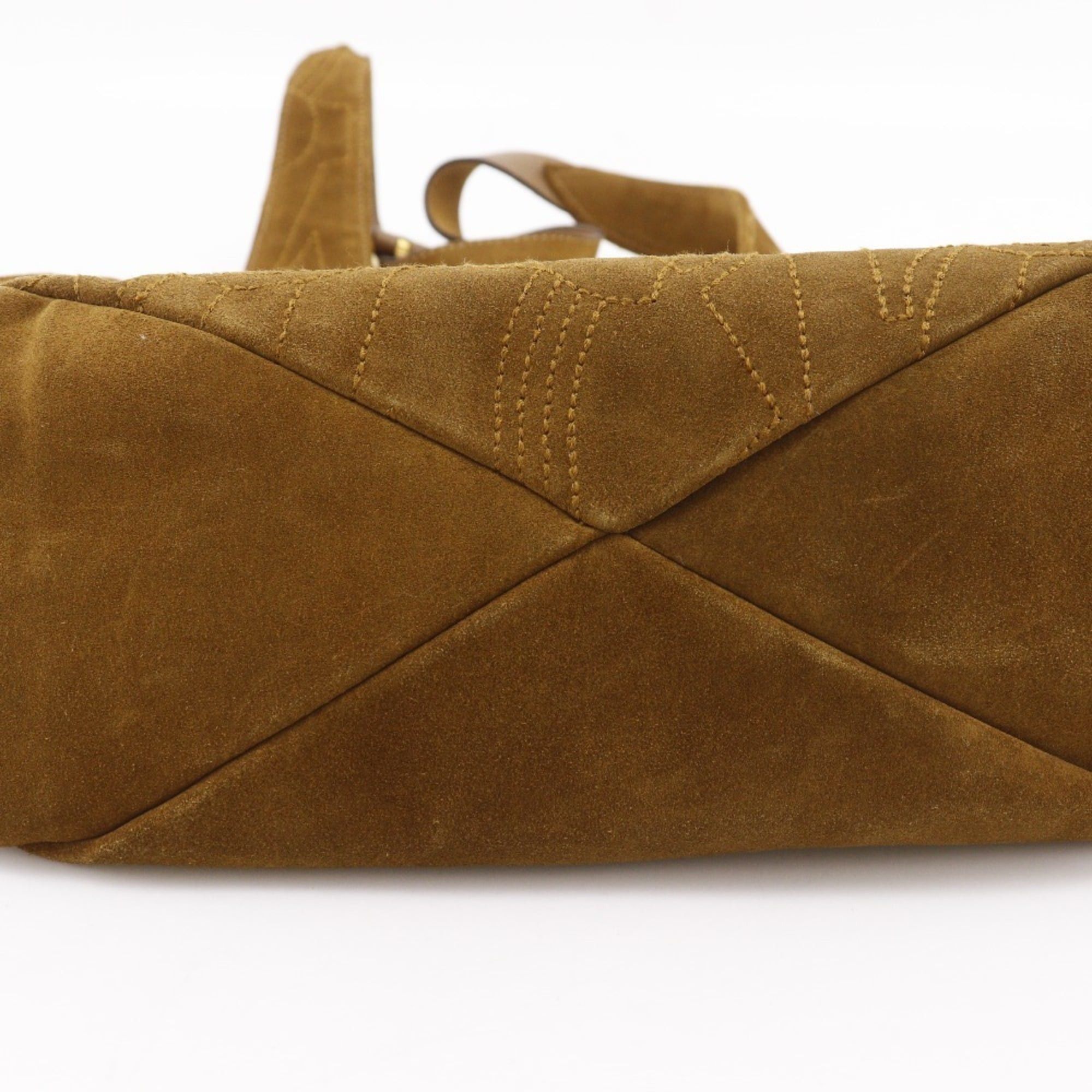 Salvatore Ferragamo Salvatore Ferragamo Stitch Design Shoulder Bag BZ-21 5695 Suede Camel A5 Magnetic Closure design Women's Size ONE SIZE - 10 Thumbnail