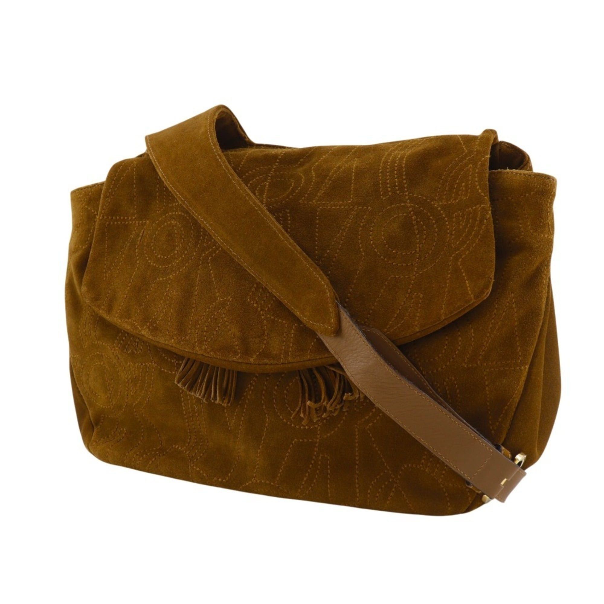 Salvatore Ferragamo Salvatore Ferragamo Stitch Design Shoulder Bag BZ-21 5695 Suede Camel A5 Magnetic Closure design Women's Size ONE SIZE - 2 Thumbnail