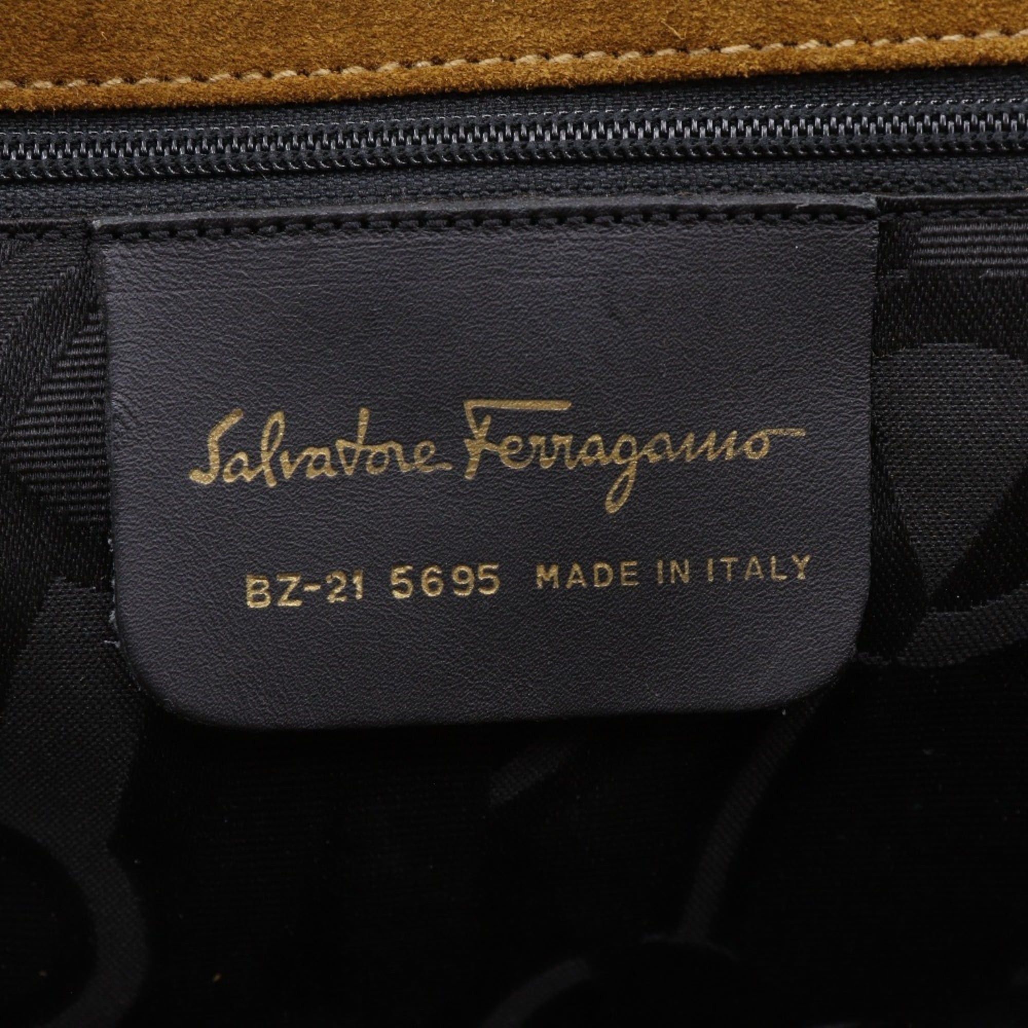 Salvatore Ferragamo Salvatore Ferragamo Stitch Design Shoulder Bag BZ-21 5695 Suede Camel A5 Magnetic Closure design Women's Size ONE SIZE - 16 Thumbnail