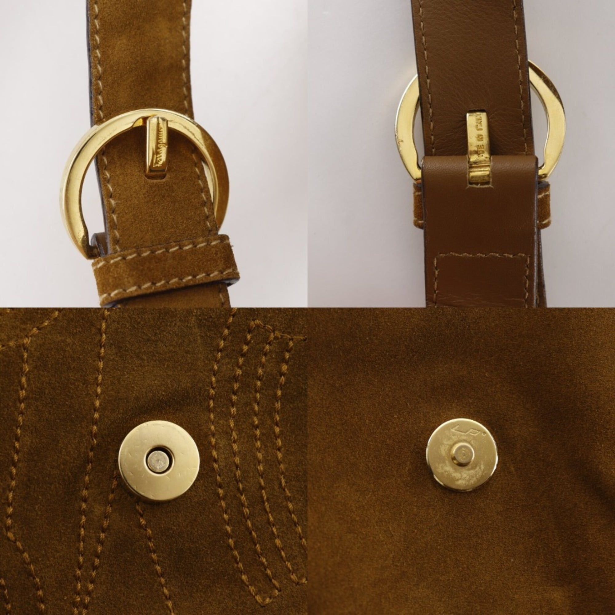 Salvatore Ferragamo Salvatore Ferragamo Stitch Design Shoulder Bag BZ-21 5695 Suede Camel A5 Magnetic Closure design Women's Size ONE SIZE - 14 Thumbnail