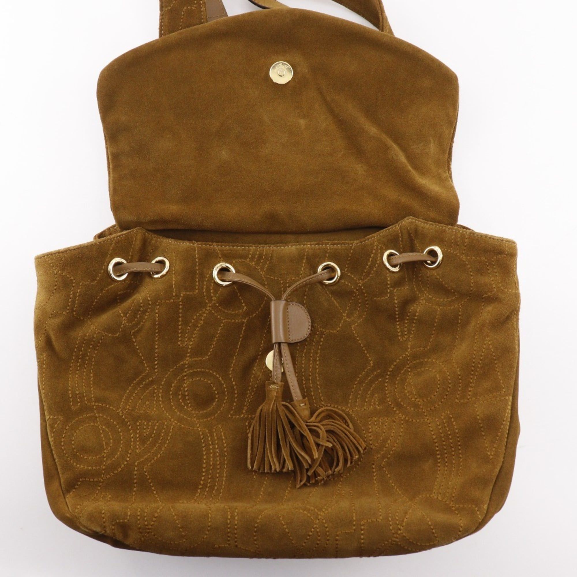 Salvatore Ferragamo Salvatore Ferragamo Stitch Design Shoulder Bag BZ-21 5695 Suede Camel A5 Magnetic Closure design Women's Size ONE SIZE - 7 Thumbnail