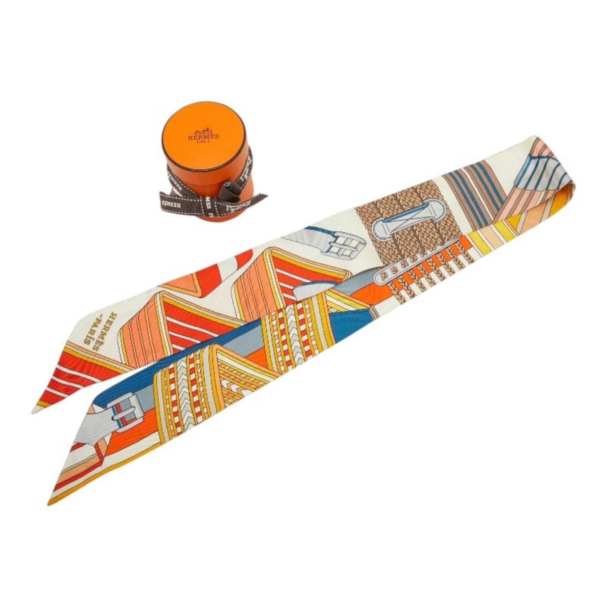 Hermes Hermes Twilly SANGLES EN ZIGZAG (Zigzag Scarf) Muffler, Beige Multicolor, Women's HERMES Size ONE SIZE - 8 Thumbnail