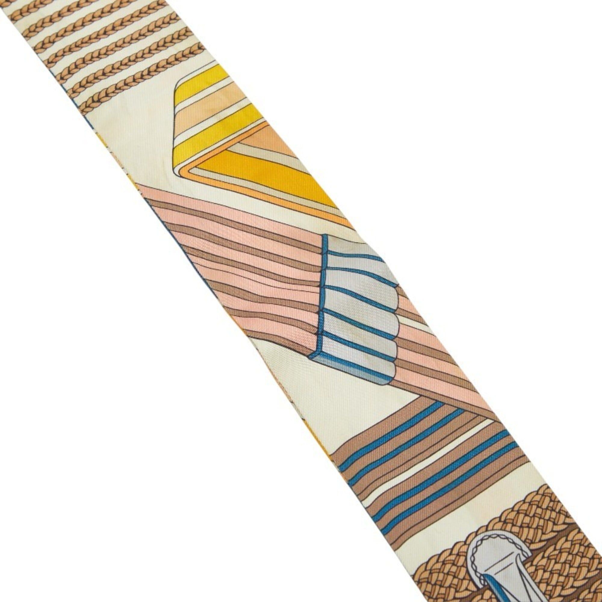 Hermes Hermes Twilly SANGLES EN ZIGZAG (Zigzag Scarf) Muffler, Beige Multicolor, Women's HERMES Size ONE SIZE - 3 Thumbnail