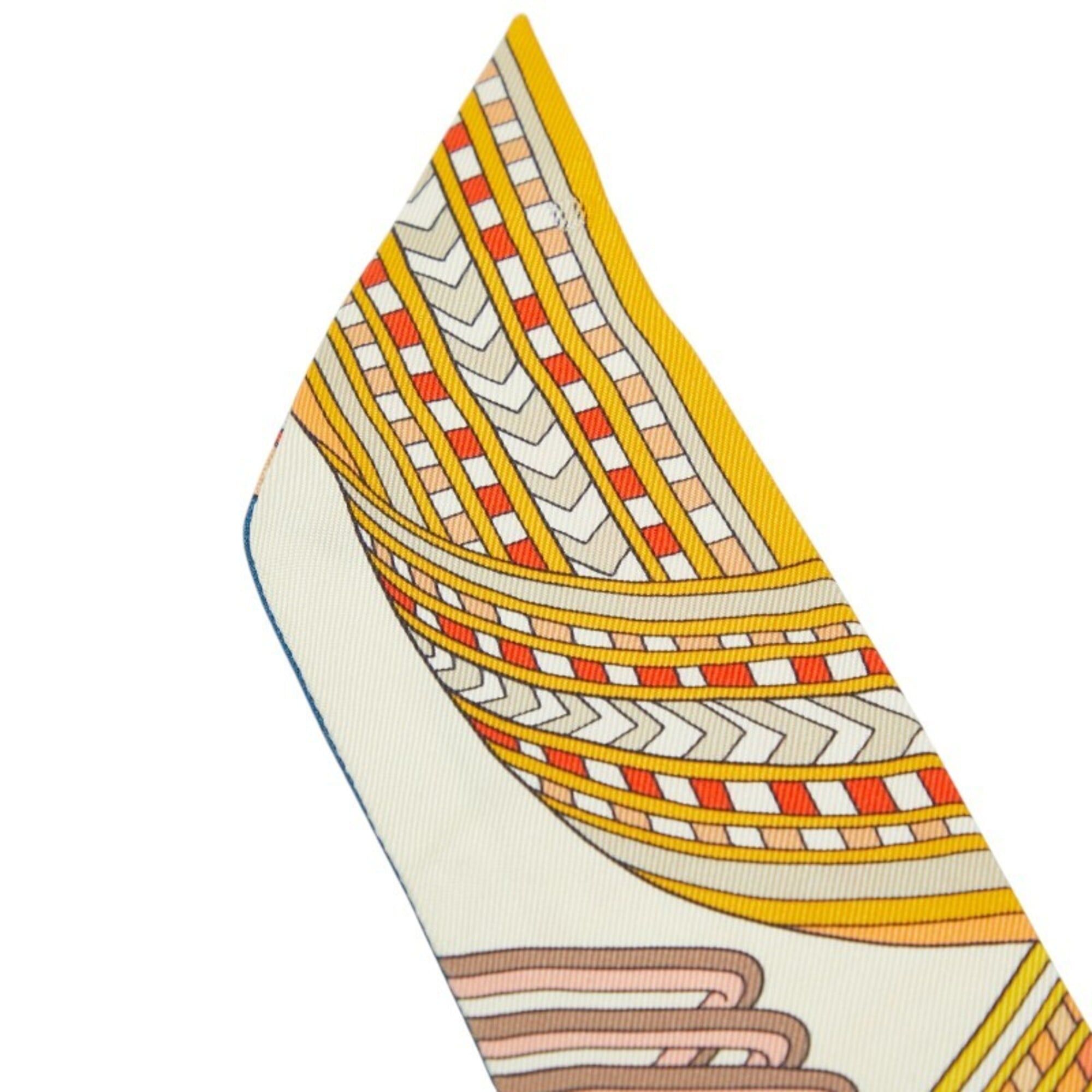 Hermes Hermes Twilly SANGLES EN ZIGZAG (Zigzag Scarf) Muffler, Beige Multicolor, Women's HERMES Size ONE SIZE - 4 Thumbnail