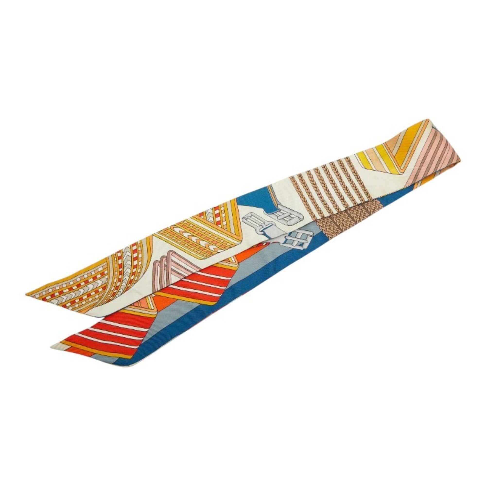 Hermes Hermes Twilly SANGLES EN ZIGZAG (Zigzag Scarf) Muffler, Beige Multicolor, Women's HERMES Size ONE SIZE - 2 Thumbnail