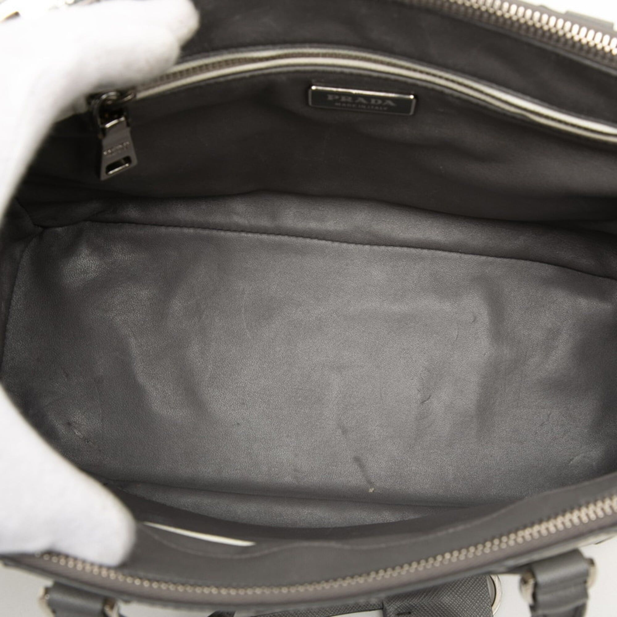 Prada Prada Galleria Medium Striped Handbag 1BA863 Gray White Saffiano Leather Women's PRADA Size ONE SIZE - 4 Thumbnail