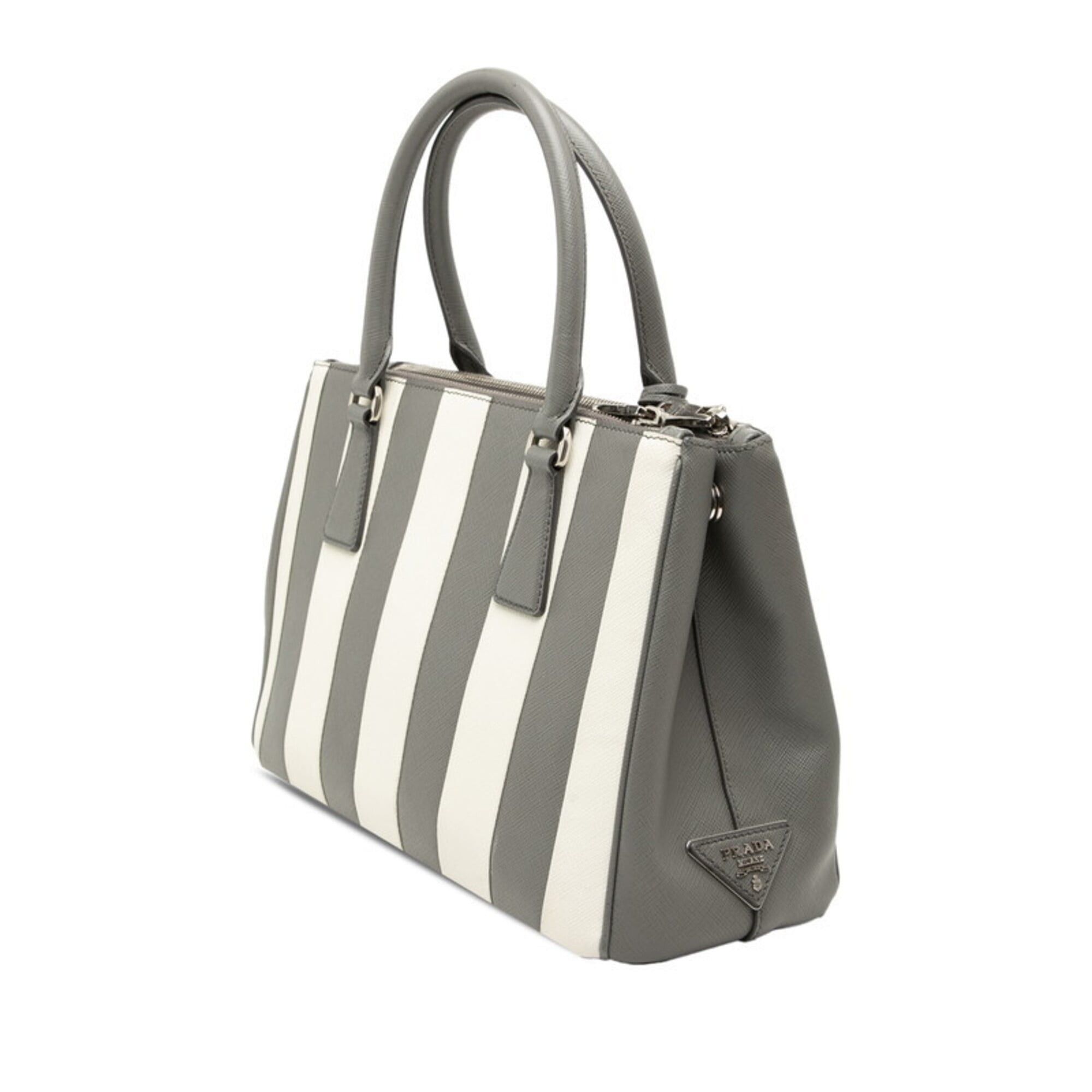 Prada Prada Galleria Medium Striped Handbag 1BA863 Gray White Saffiano Leather Women's PRADA Size ONE SIZE - 2 Thumbnail