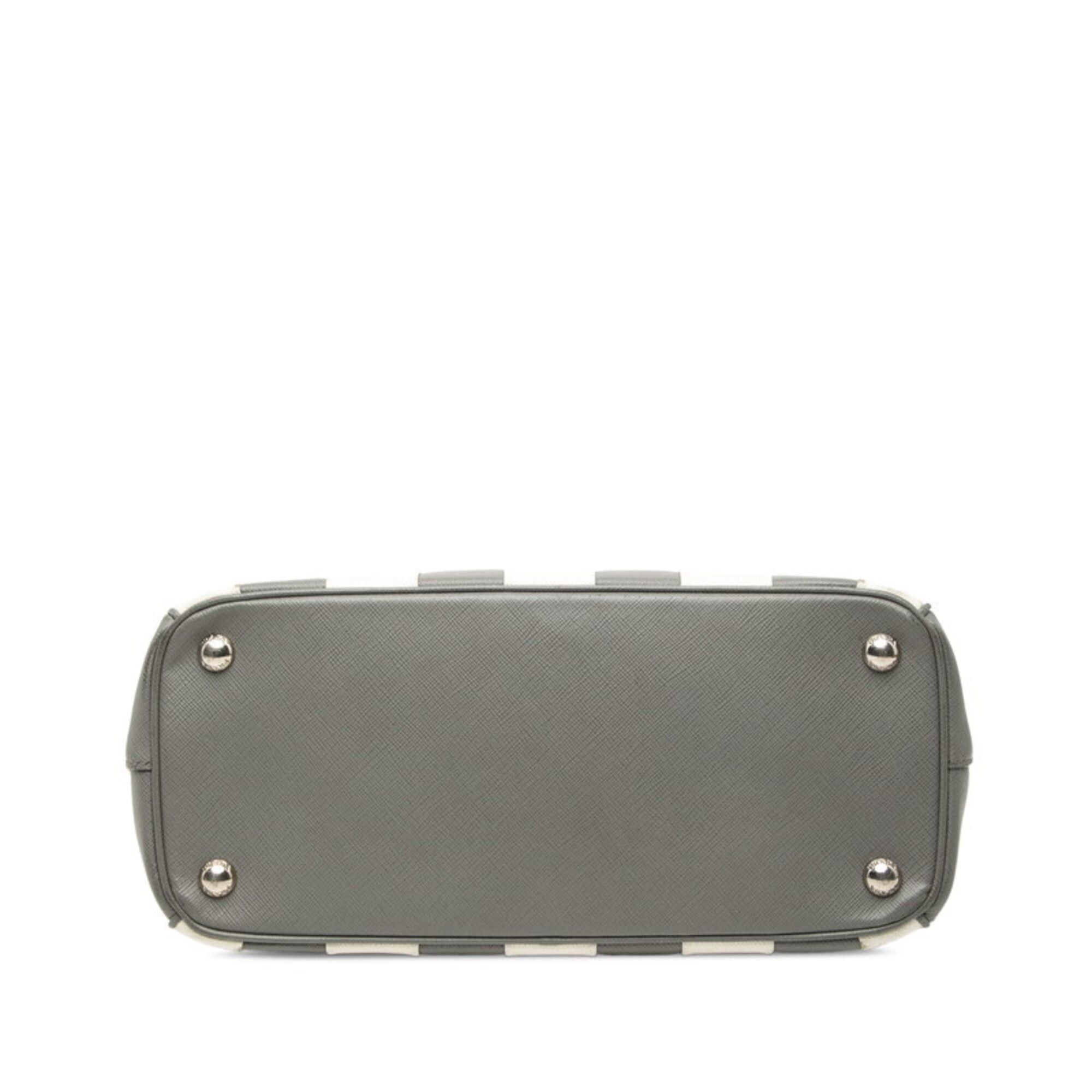 Prada Prada Galleria Medium Striped Handbag 1BA863 Gray White Saffiano Leather Women's PRADA Size ONE SIZE - 3 Thumbnail