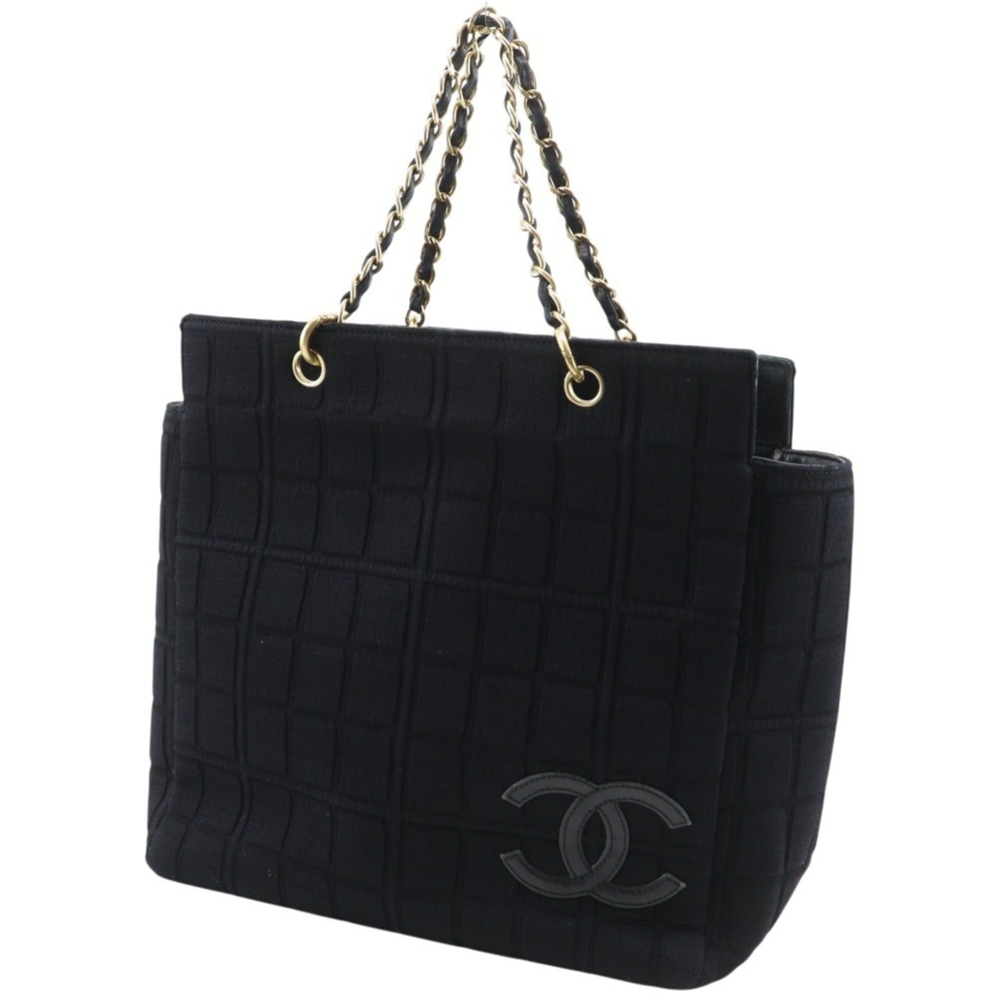 Chanel Chanel Chain Tote Bag, Chocolate Bar Coco Mark, Jersey Black, Magnetic Closure, Women's. Size ONE SIZE - 2 Thumbnail
