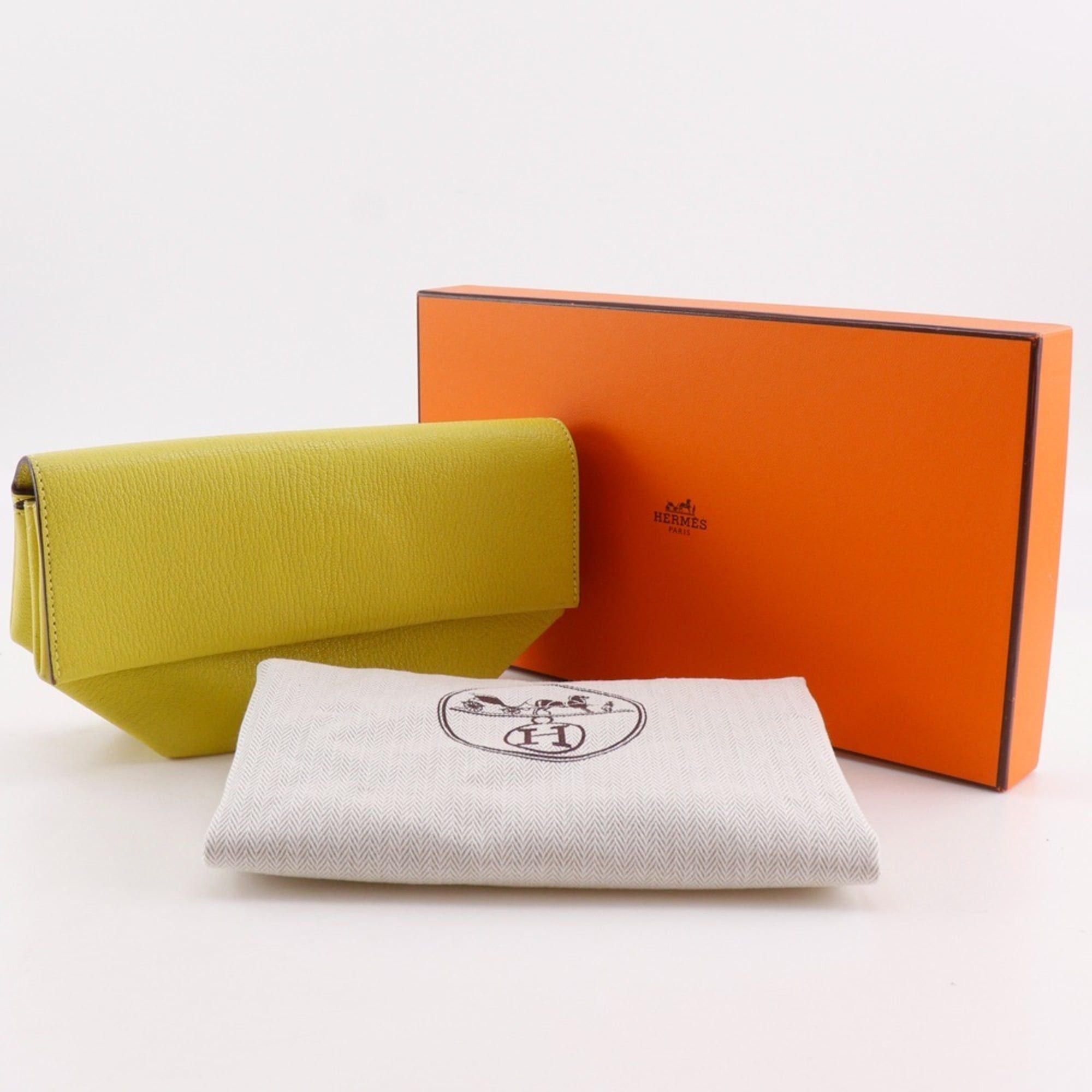 Hermes Hermes Opry Clutch Bag 071966CK Chevre Leather Lime 2017 Model A Magnetic Closure Women's Size ONE SIZE - 19 Thumbnail