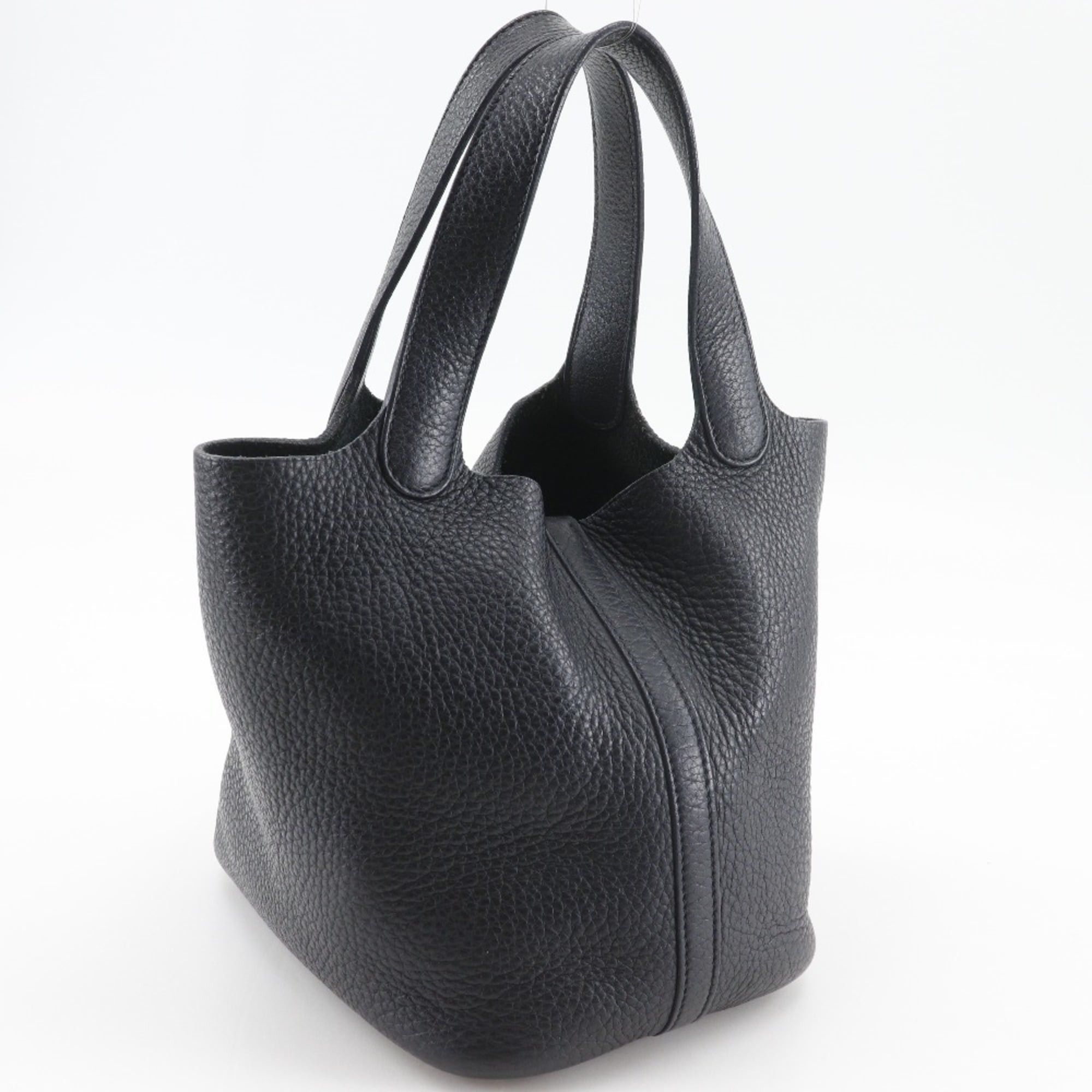Hermes Hermes Picotin PM handbag, Taurillon Clemence leather, 2007 model, black/silver hardware, □K belt buckle, women's. Size ONE SIZE - 3 Thumbnail