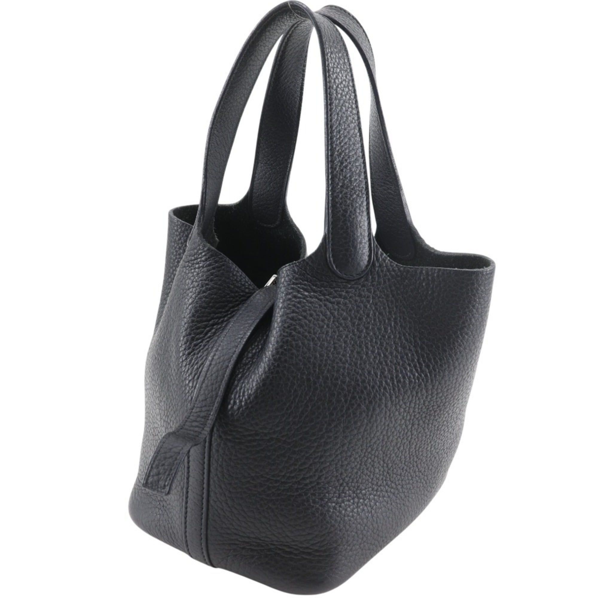 Hermes Hermes Picotin PM handbag, Taurillon Clemence leather, 2007 model, black/silver hardware, □K belt buckle, women's. Size ONE SIZE - 2 Thumbnail