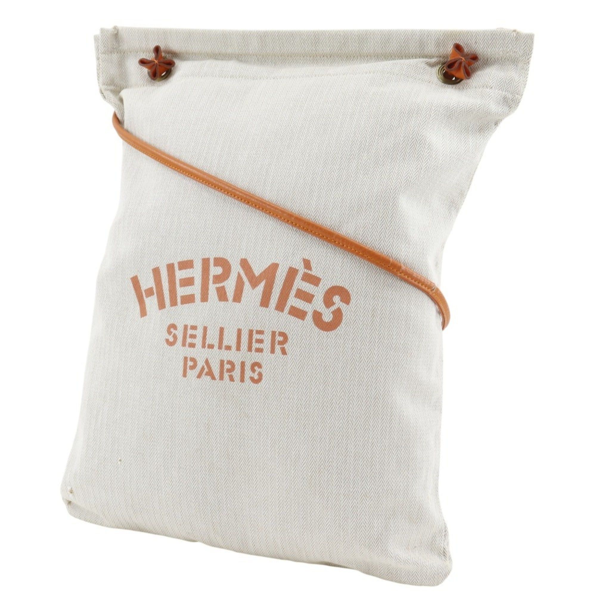 Hermes Hermes Alain GM Shoulder Bag, Toile Chevron, Beige, Open, Unisex Size ONE SIZE - 2 Thumbnail