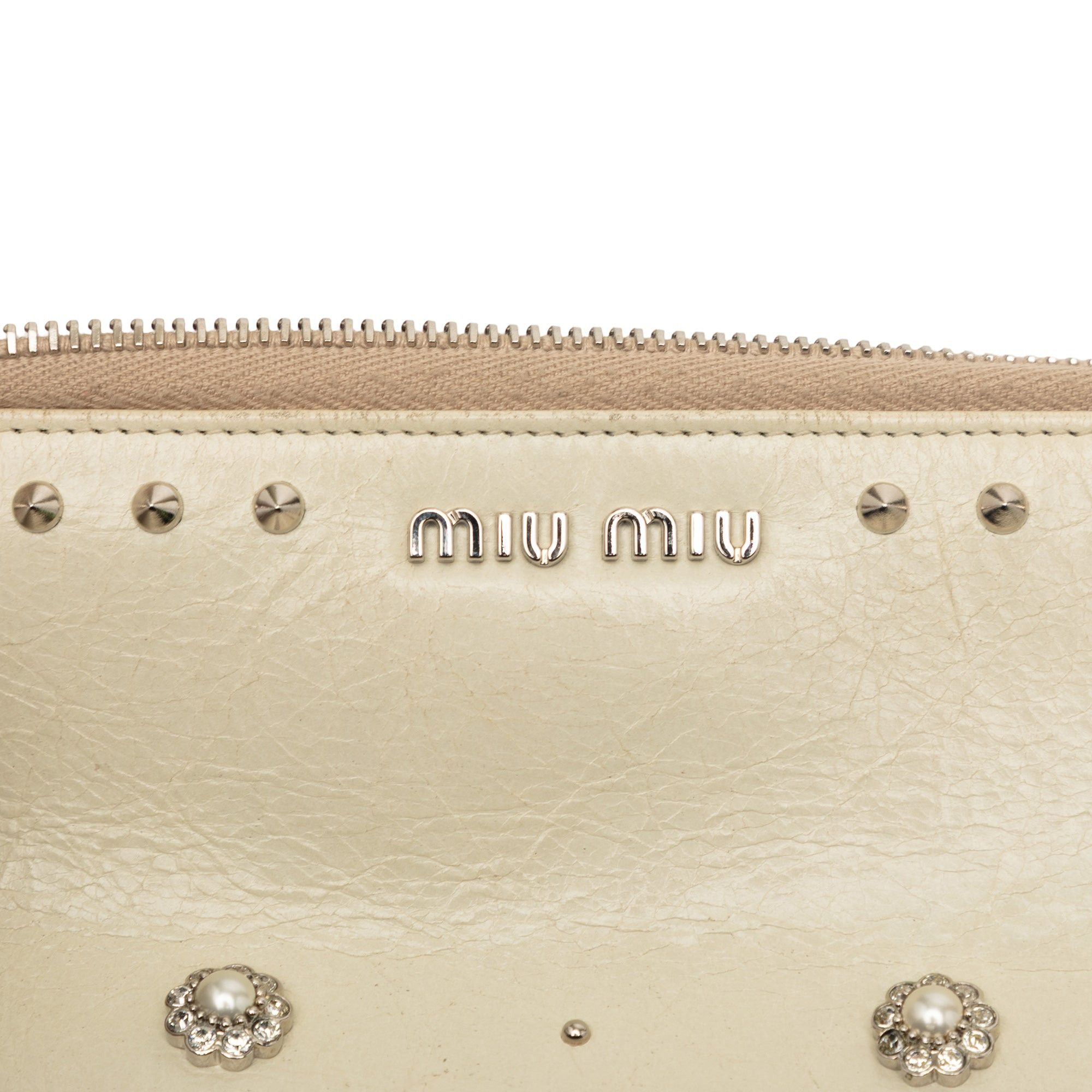 Miu Miu Faux Pearl Studded Leather Clutch Size ONE SIZE - 5 Thumbnail