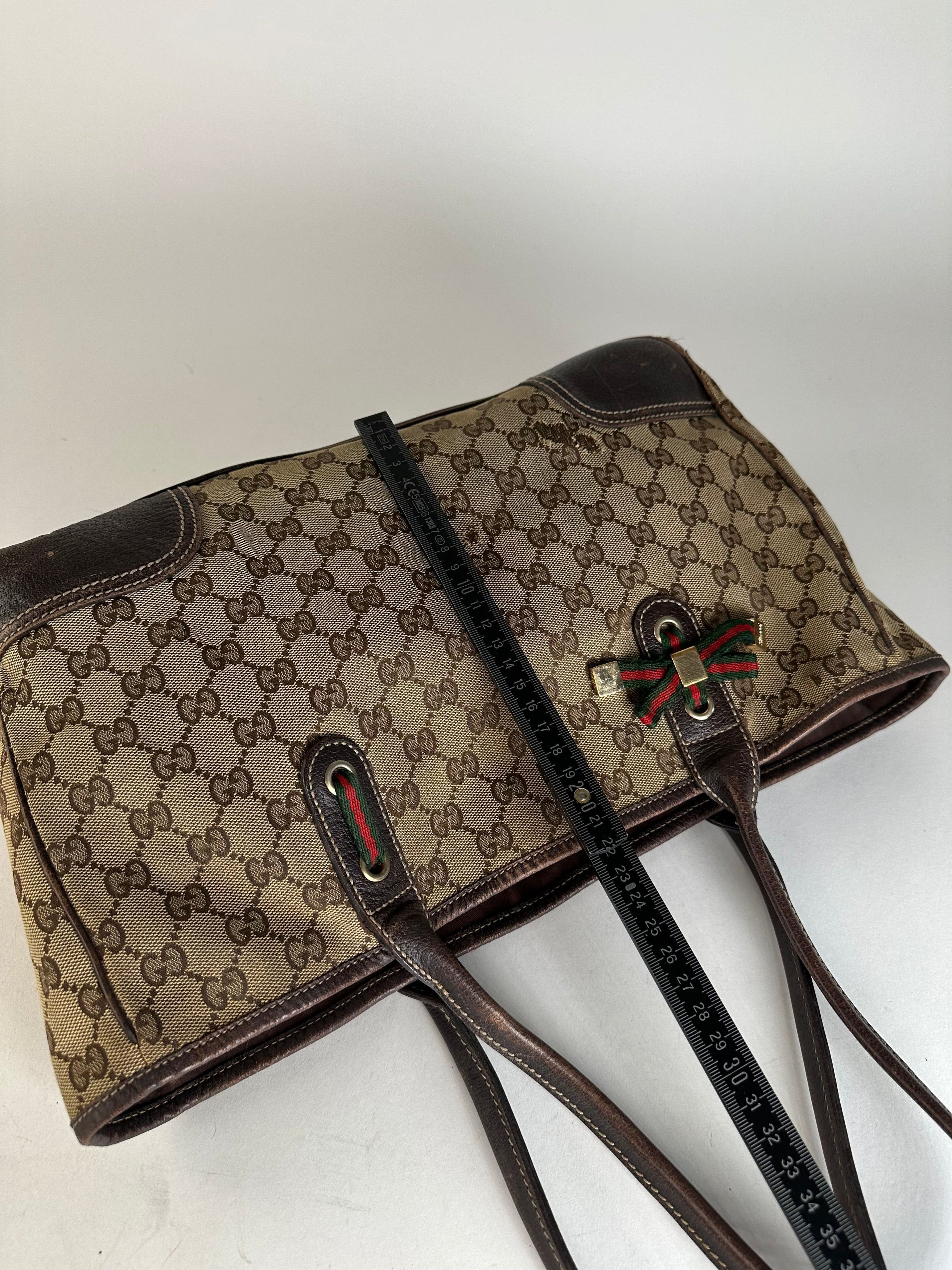 Gucci Vintage Monogram Handbag Beige Brown Size ONE SIZE - 12 Thumbnail