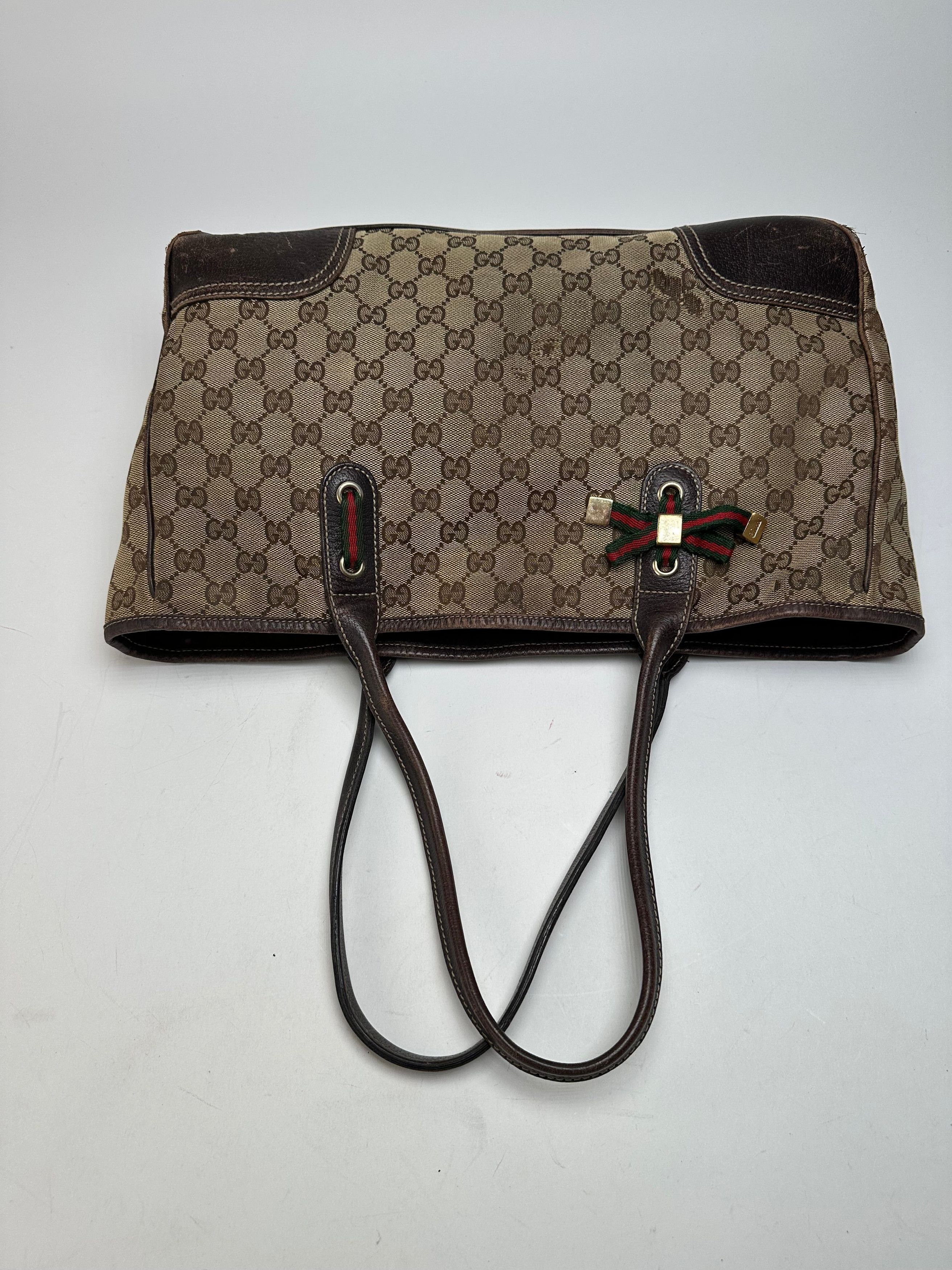 Gucci Vintage Monogram Handbag Beige Brown Size ONE SIZE - 9 Thumbnail